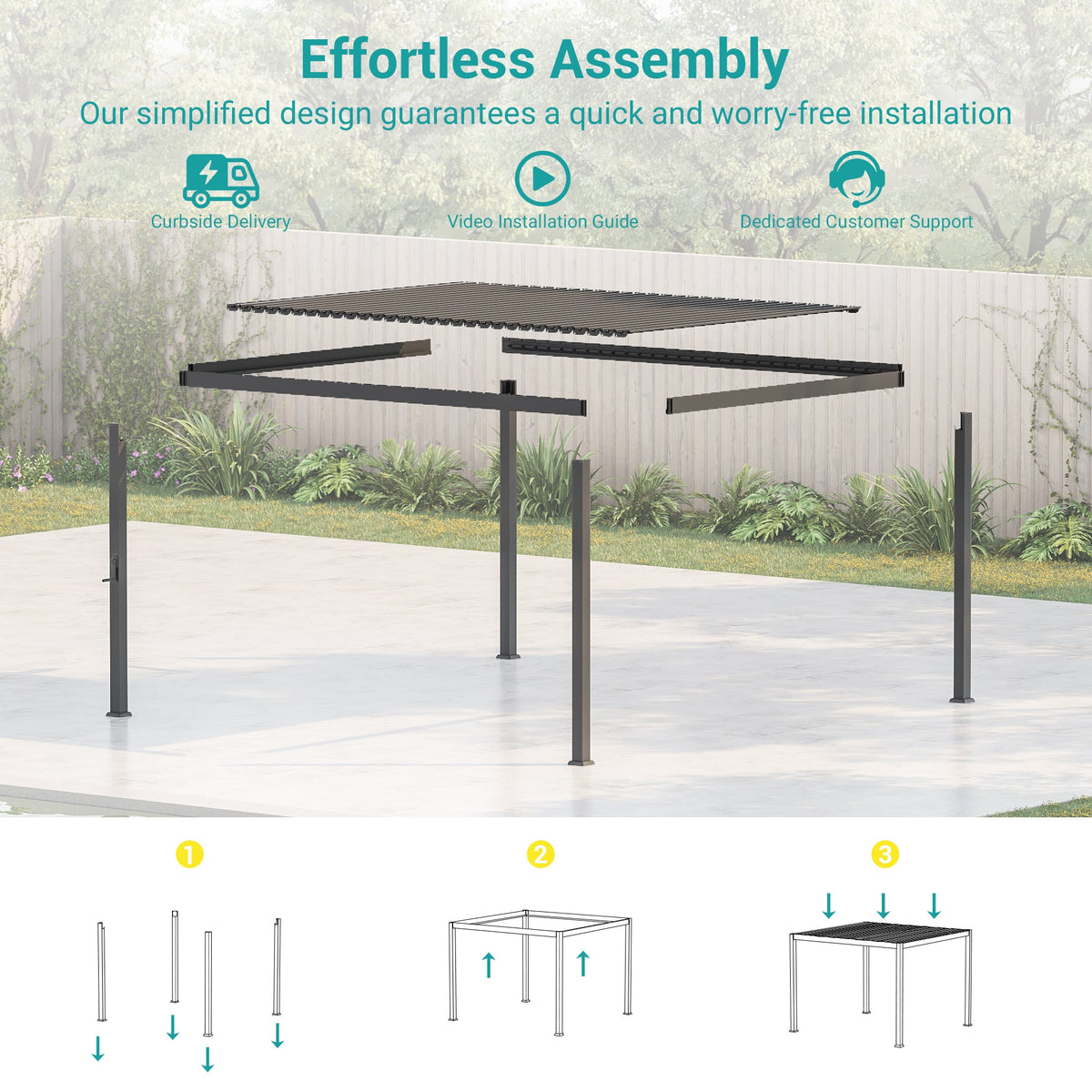 Sonkuki Patio Louvered Pergola 9x14Ft, Outdoor Metal Pergola with Adjustable Roof and Integrated Drainage System, Easy Assembly Patio Pergola for Patio, Deck, Porch, Yard - Sonkuki