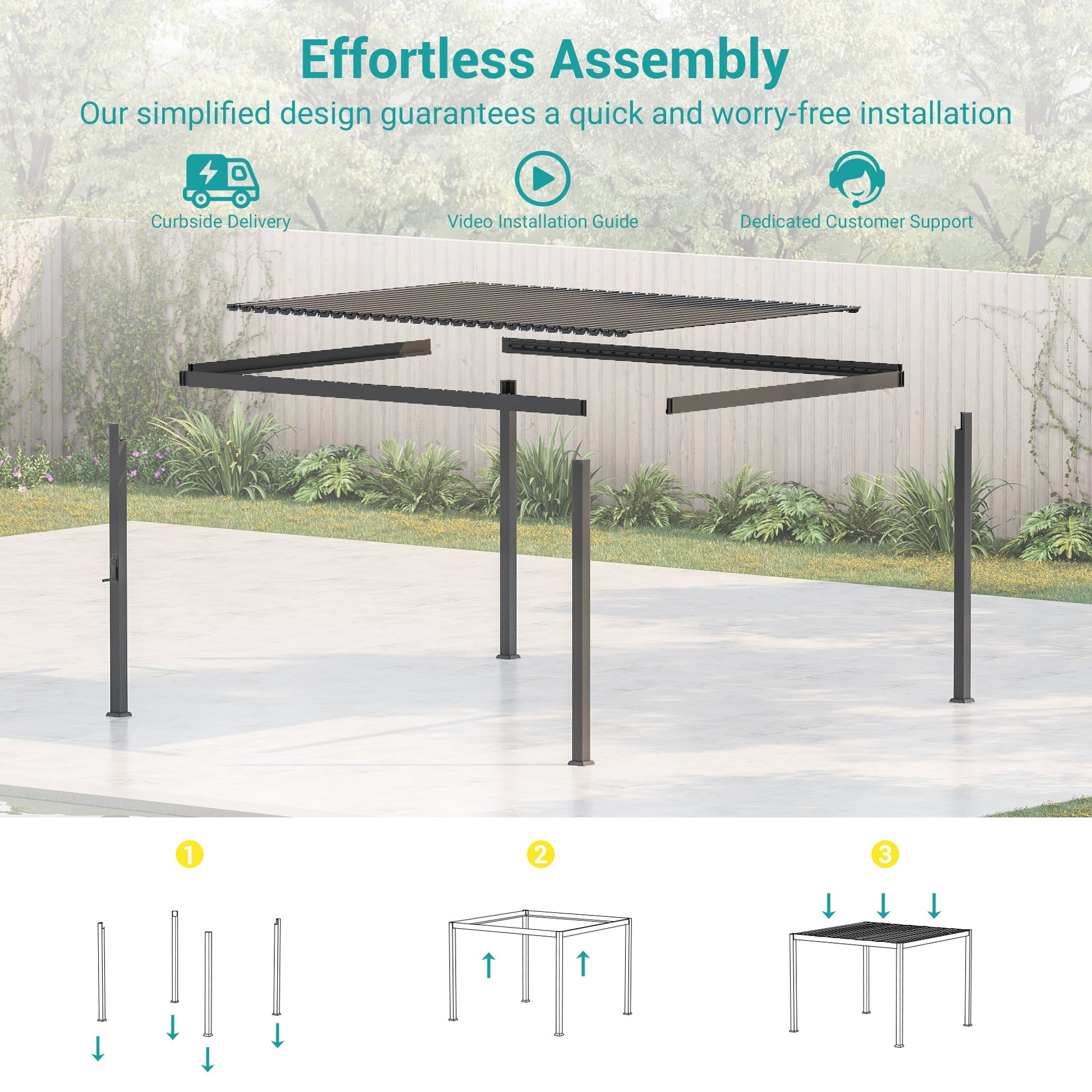 Sonkuki Patio Louvered Pergola 9x14Ft, Outdoor Metal Pergola with Adjustable Roof and Integrated Drainage System, Easy Assembly Patio Pergola for Patio, Deck, Porch, Yard - Sonkuki