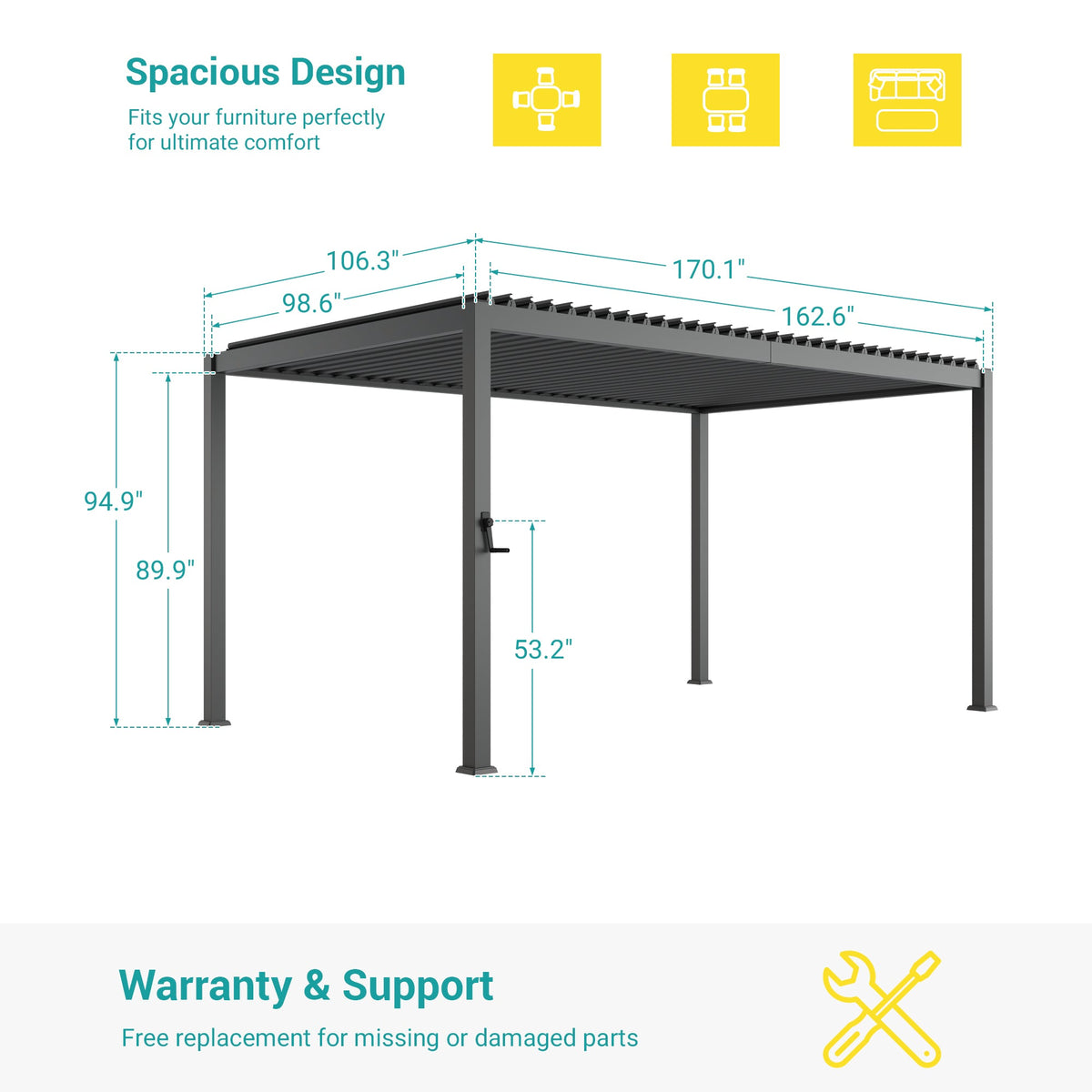 Sonkuki Patio Louvered Pergola 9x14Ft, Outdoor Metal Pergola with Adjustable Roof and Integrated Drainage System, Easy Assembly Patio Pergola for Patio, Deck, Porch, Yard - Sonkuki