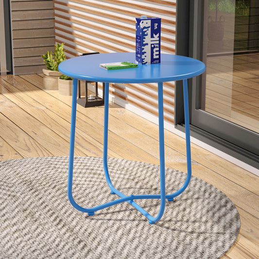 SONKUKI Patio Side table, Outdoor Metal Frame Round Table - Sonkuki