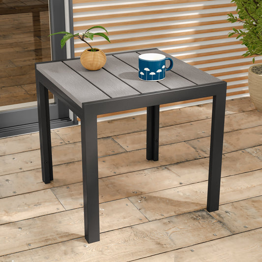SONKUKI Patio Side table, Outdoor Metal & Wood Grain Square Table - Sonkuki