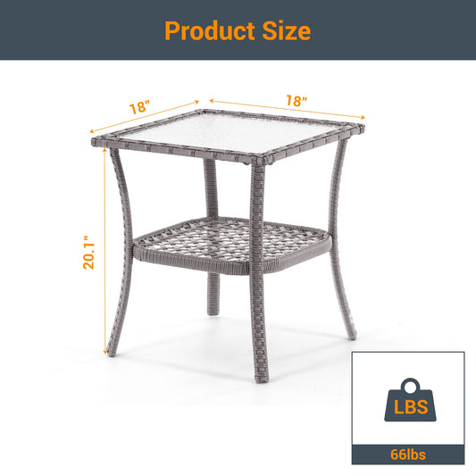 Sonkuki Patio Water Rippled Glass Side Table Rattan Coffee Table - Sonkuki