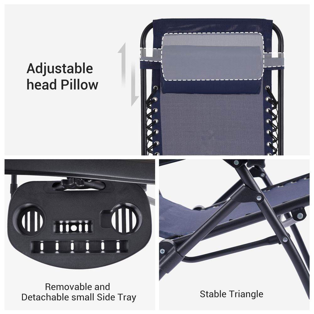 SONKUKI Patio Zero Gravity Chair Outdoor Infinity Recliner Folding Waterproof Chairs 2 Pieces - Sonkuki