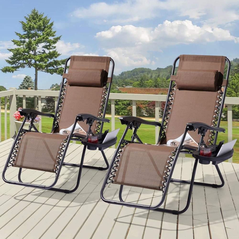 SONKUKI Patio Zero Gravity Chair Outdoor Infinity Recliner Folding Waterproof Chairs 2 Pieces - Sonkuki