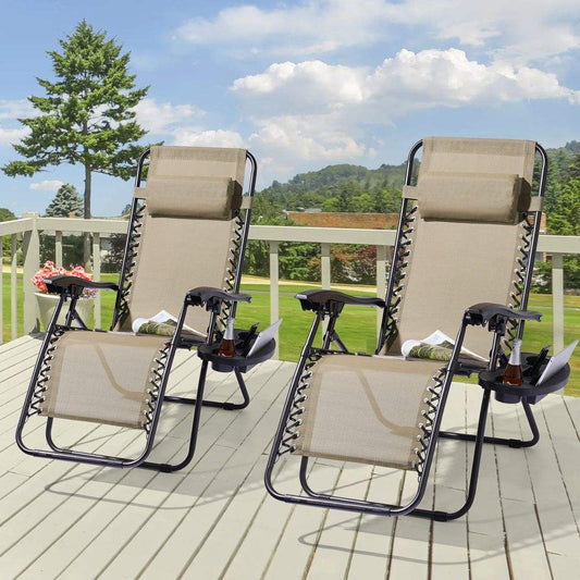 SONKUKI Patio Zero Gravity Chair Outdoor Infinity Recliner Folding Waterproof Chairs 2 Pieces - Sonkuki