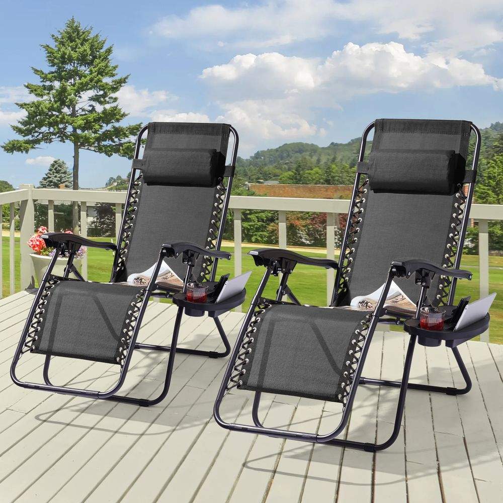 SONKUKI Patio Zero Gravity Chair Outdoor Infinity Recliner Folding Waterproof Chairs 2 Pieces - Sonkuki