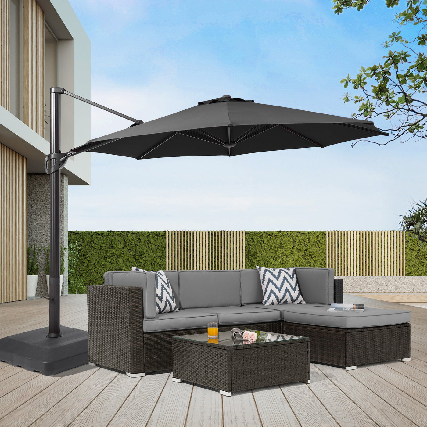 Sonkuki Premium 11FT Cantilever Patio Umbrella – Ultimate Outdoor Comfort with 360° Rotation and Infinite Canopy Angle Adjustment - Sonkuki