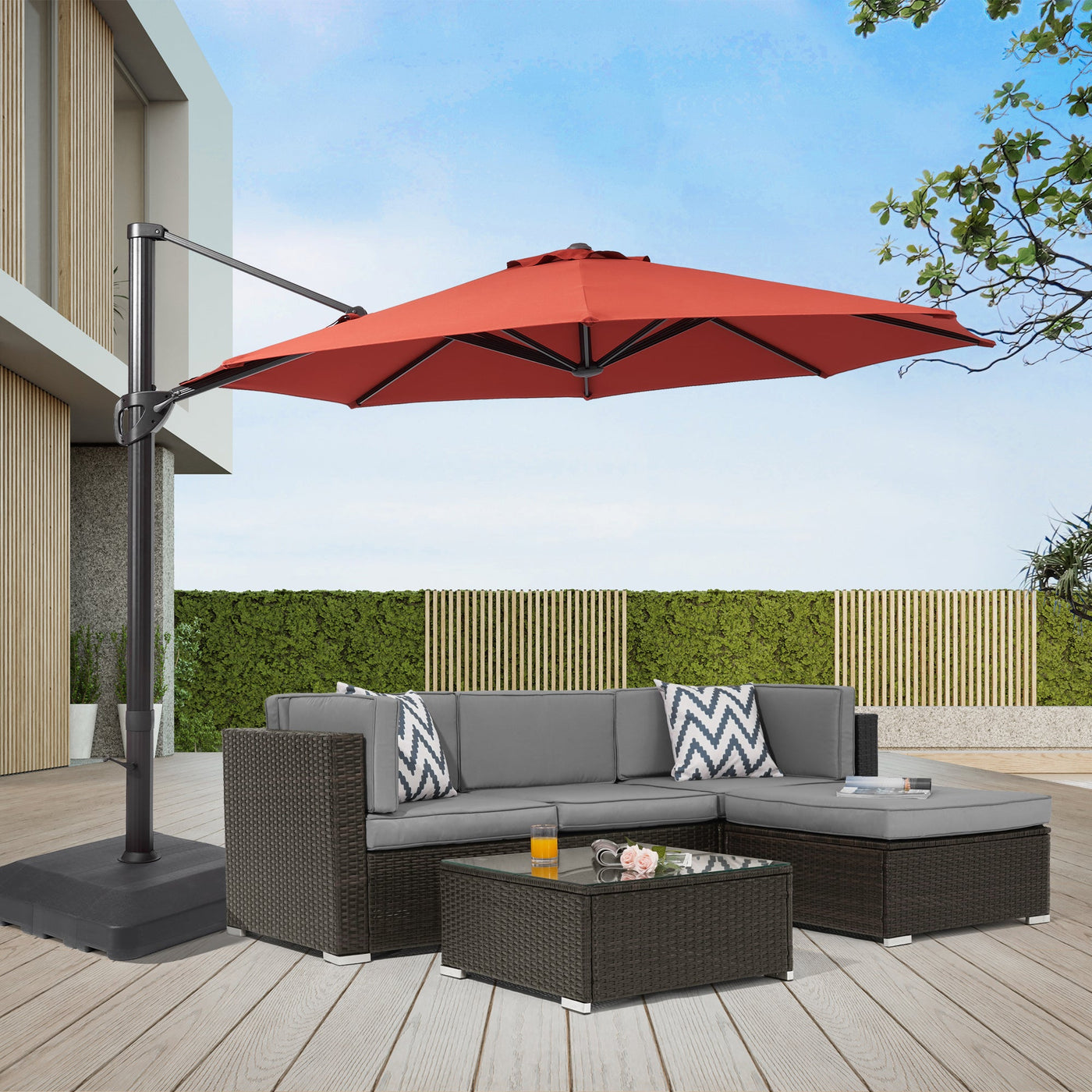 Sonkuki Premium 11FT Cantilever Patio Umbrella – Ultimate Outdoor Comfort with 360° Rotation and Infinite Canopy Angle Adjustment - Sonkuki