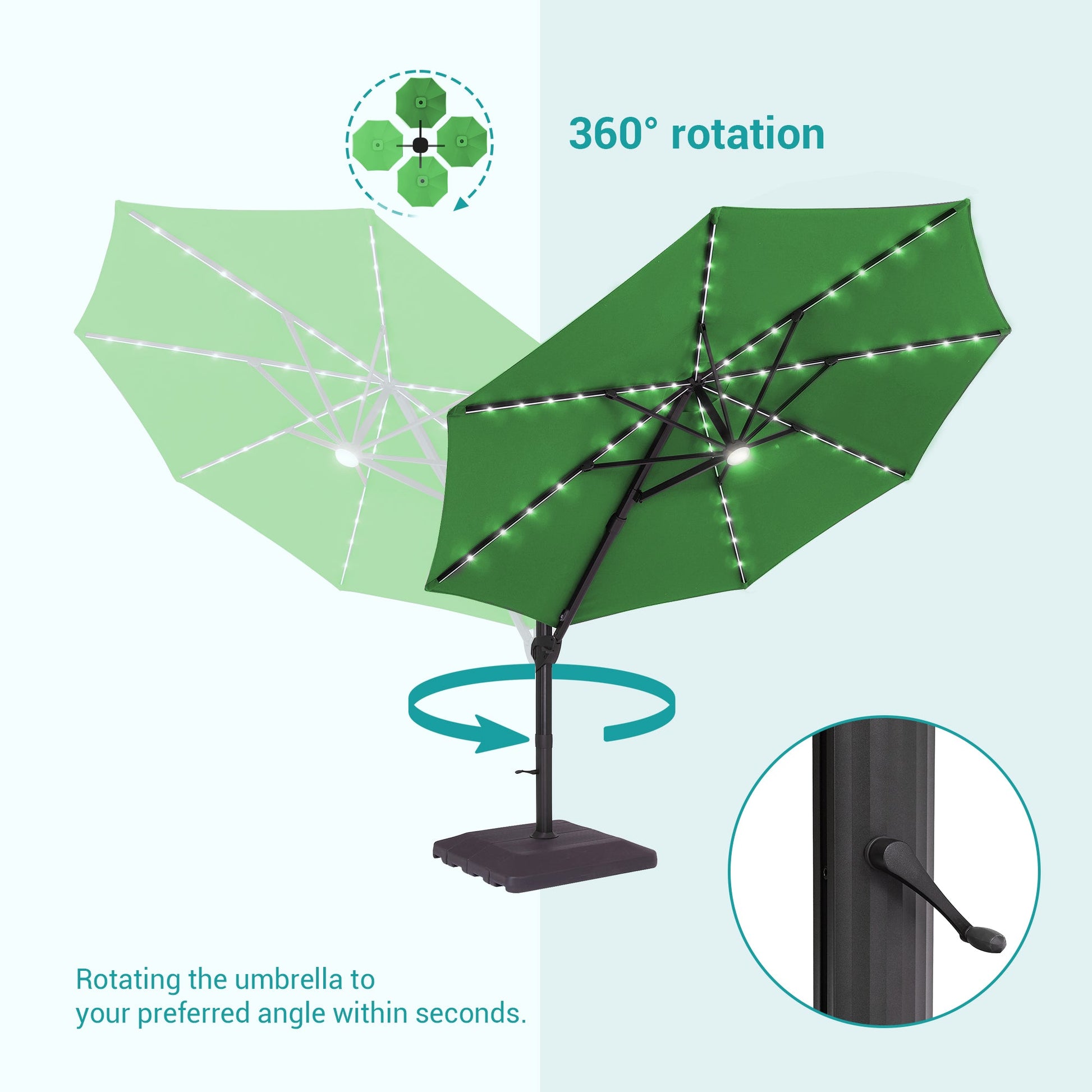 Sonkuki Premium 11FT LED Cantilever Patio Umbrella – Ultimate Outdoor Comfort with 360° Rotation and Infinite Canopy Angle Adjustment - Sonkuki
