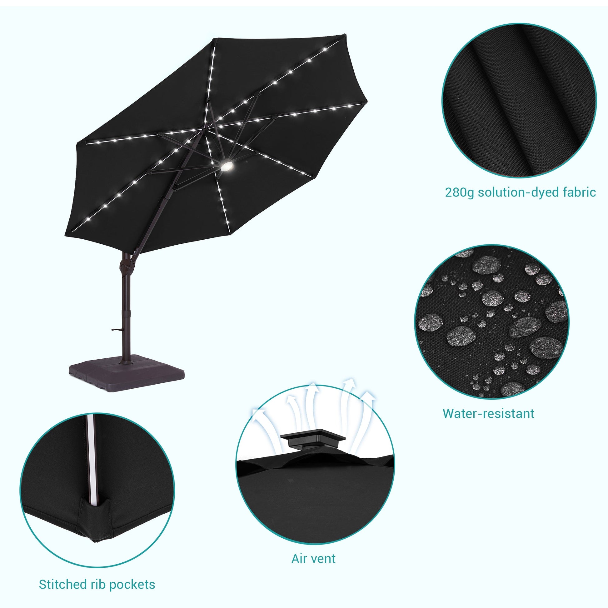 Sonkuki Premium 11FT LED Cantilever Patio Umbrella – Ultimate Outdoor Comfort with 360° Rotation and Infinite Canopy Angle Adjustment - Sonkuki
