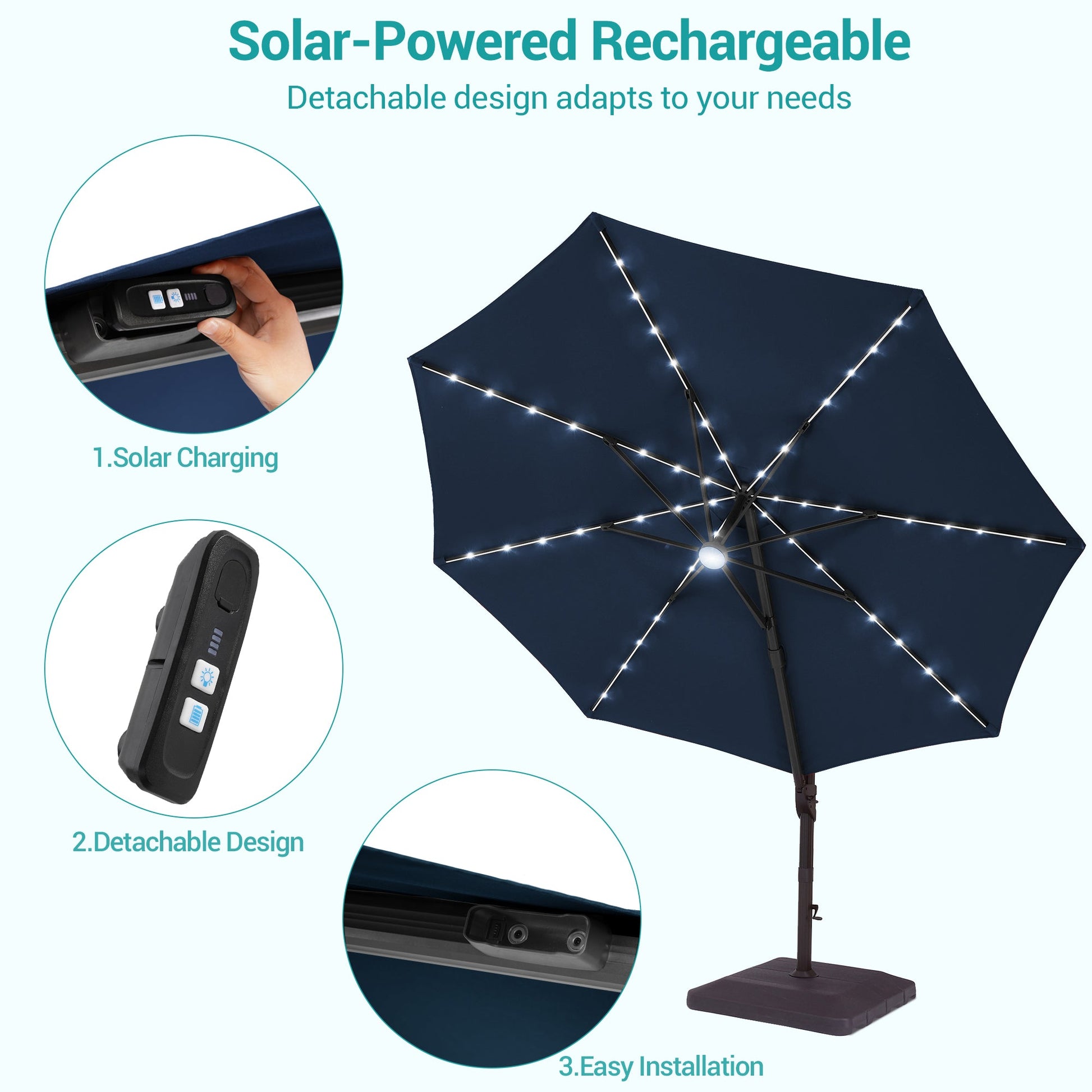 Sonkuki Premium 11FT LED Cantilever Patio Umbrella – Ultimate Outdoor Comfort with 360° Rotation and Infinite Canopy Angle Adjustment - Sonkuki