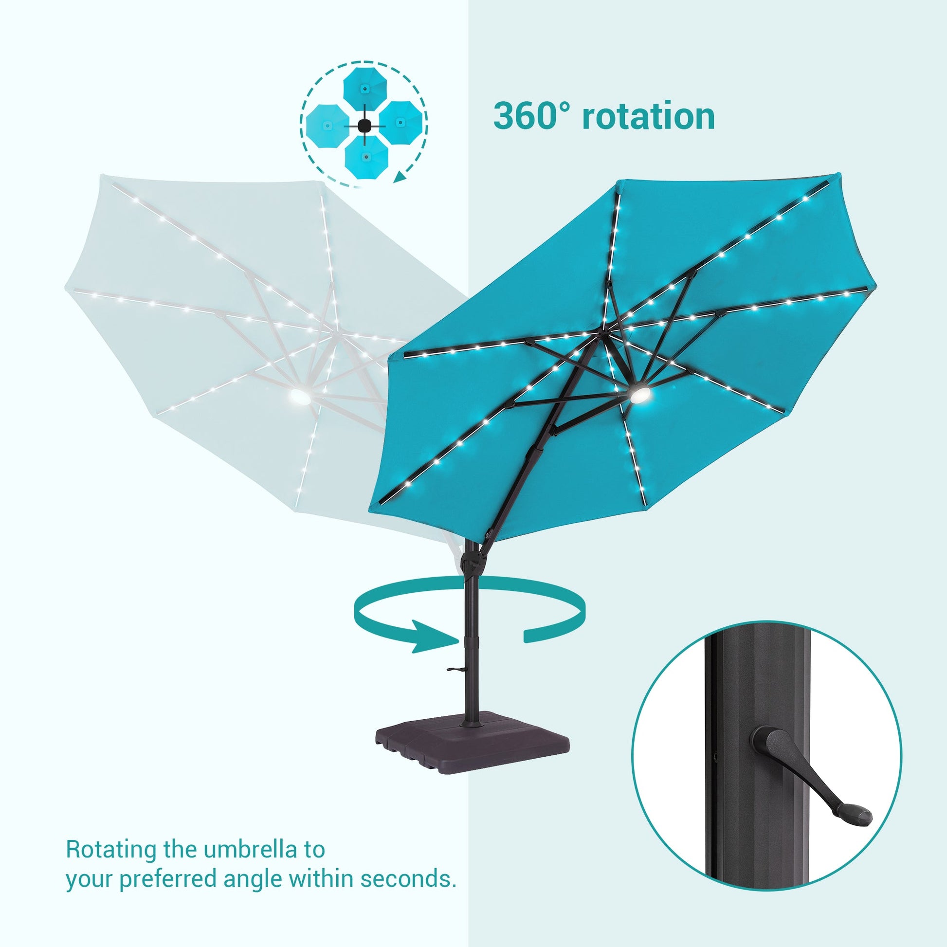 Sonkuki Premium 11FT LED Cantilever Patio Umbrella – Ultimate Outdoor Comfort with 360° Rotation and Infinite Canopy Angle Adjustment - Sonkuki