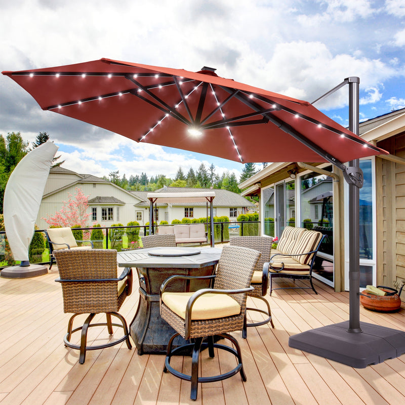 11 ft patio umbrella with led lights Solar-Powered Cantilever grillncomfort have for any outdoor space CLOUDFLY 11 ft. x 11