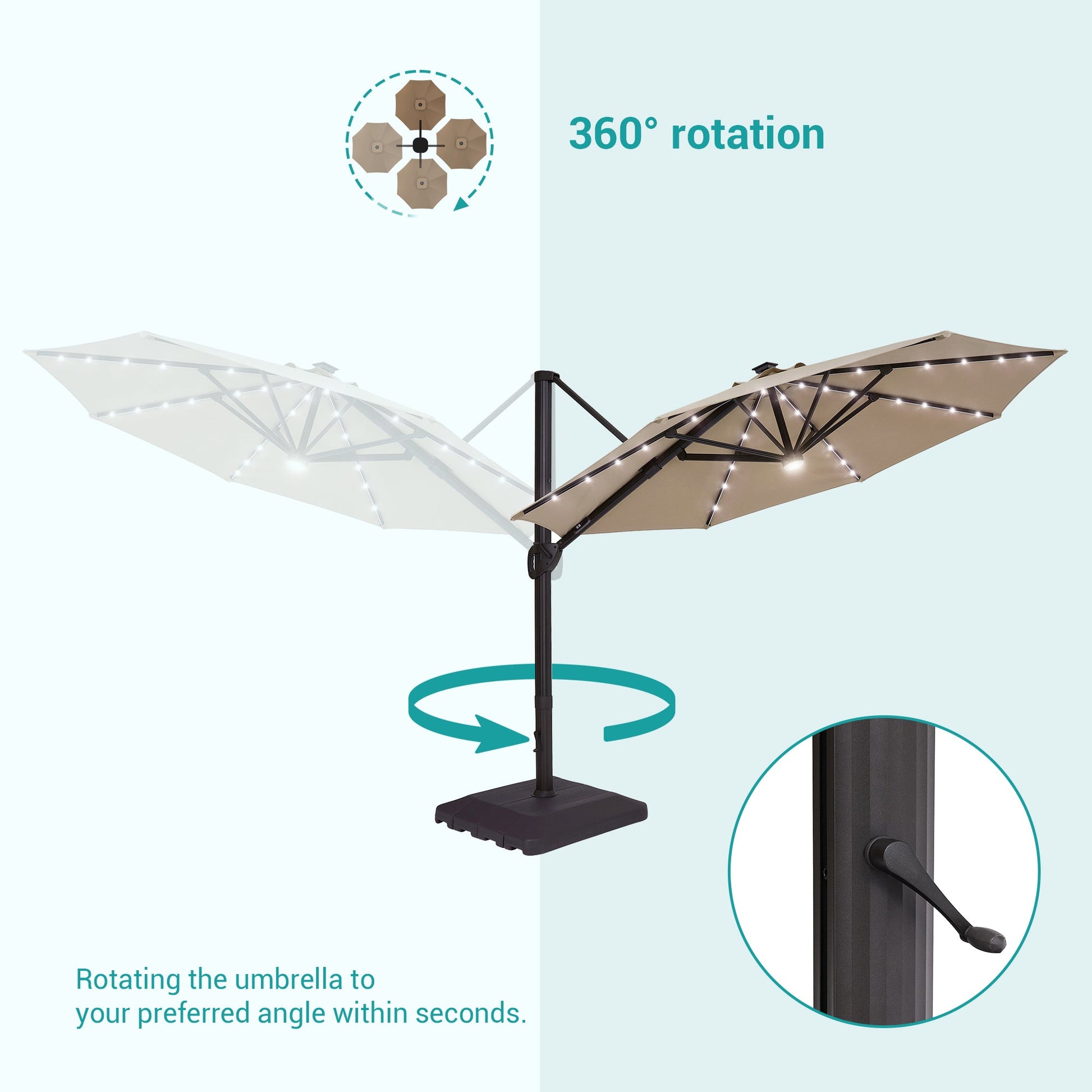 Sonkuki Premium 11FT LED Cantilever Patio Umbrella – Ultimate Outdoor Comfort with 360° Rotation and Infinite Canopy Angle Adjustment - Sonkuki
