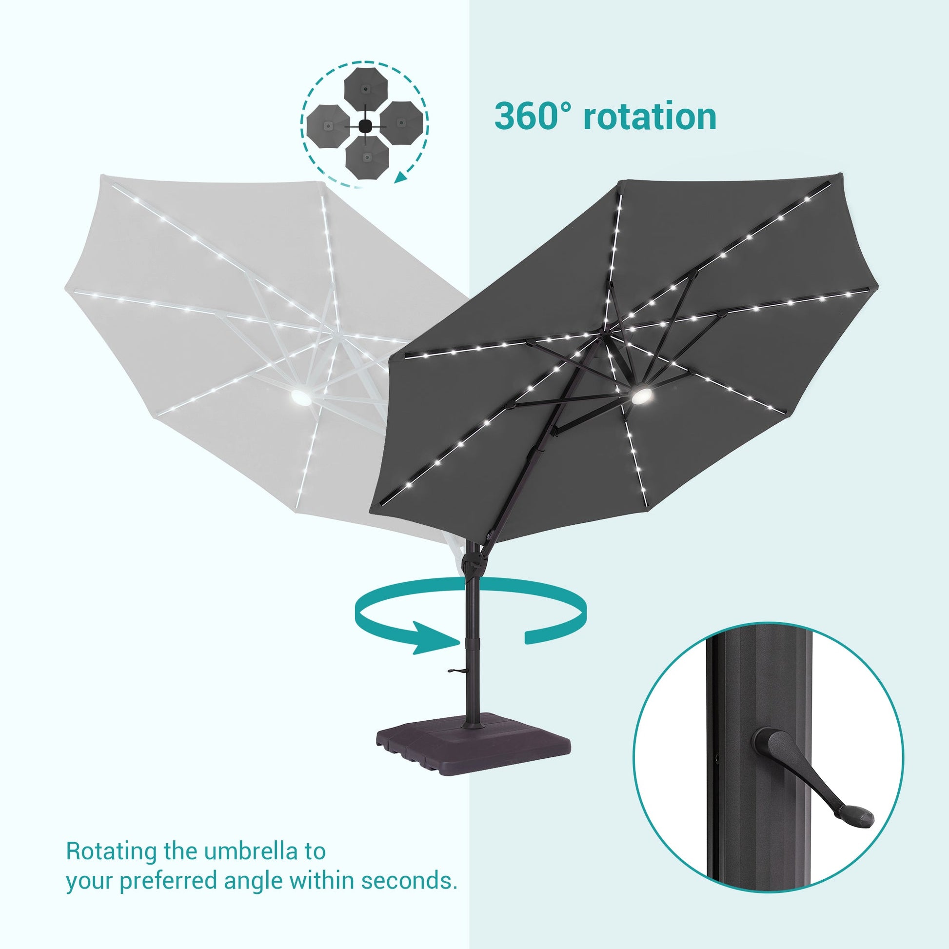 Sonkuki Premium 11FT LED Cantilever Patio Umbrella – Ultimate Outdoor Comfort with 360° Rotation and Infinite Canopy Angle Adjustment - Sonkuki