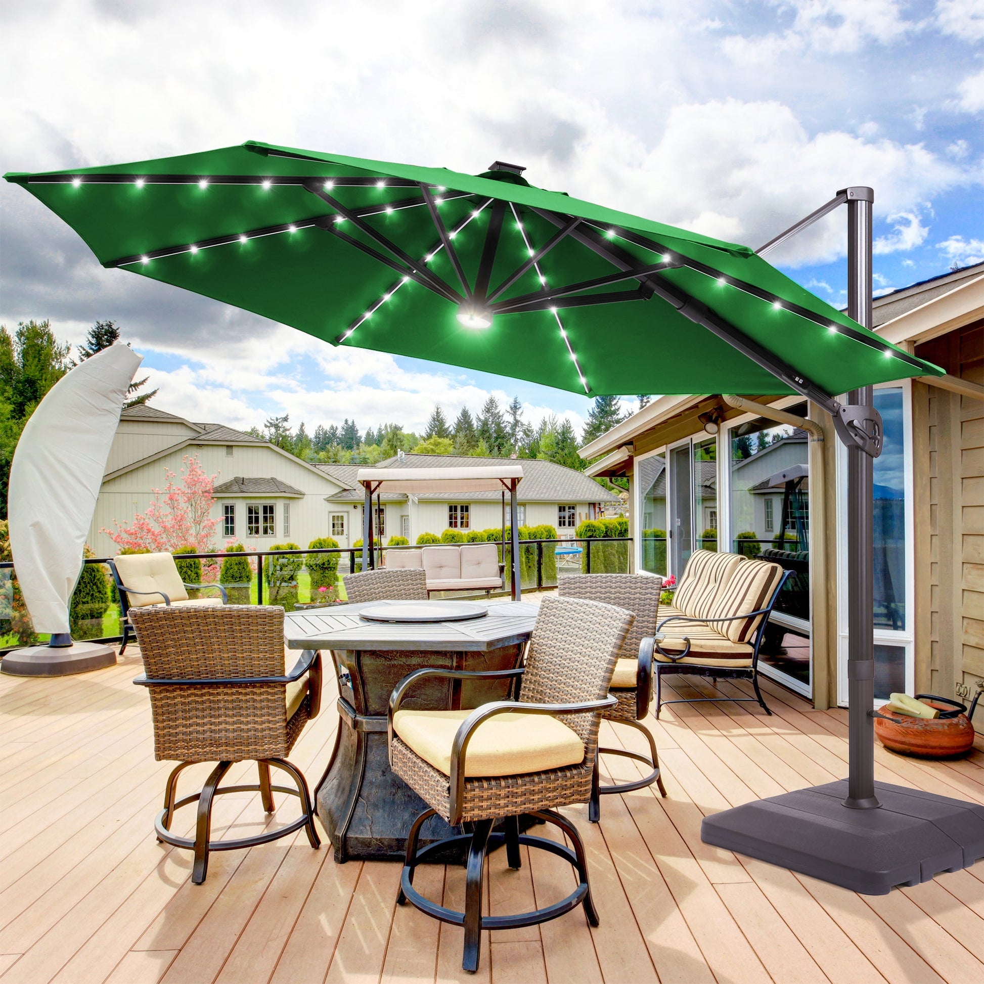 Sonkuki Premium 11FT LED Cantilever Patio Umbrella – Ultimate Outdoor Comfort with 360° Rotation and Infinite Canopy Angle Adjustment - Sonkuki
