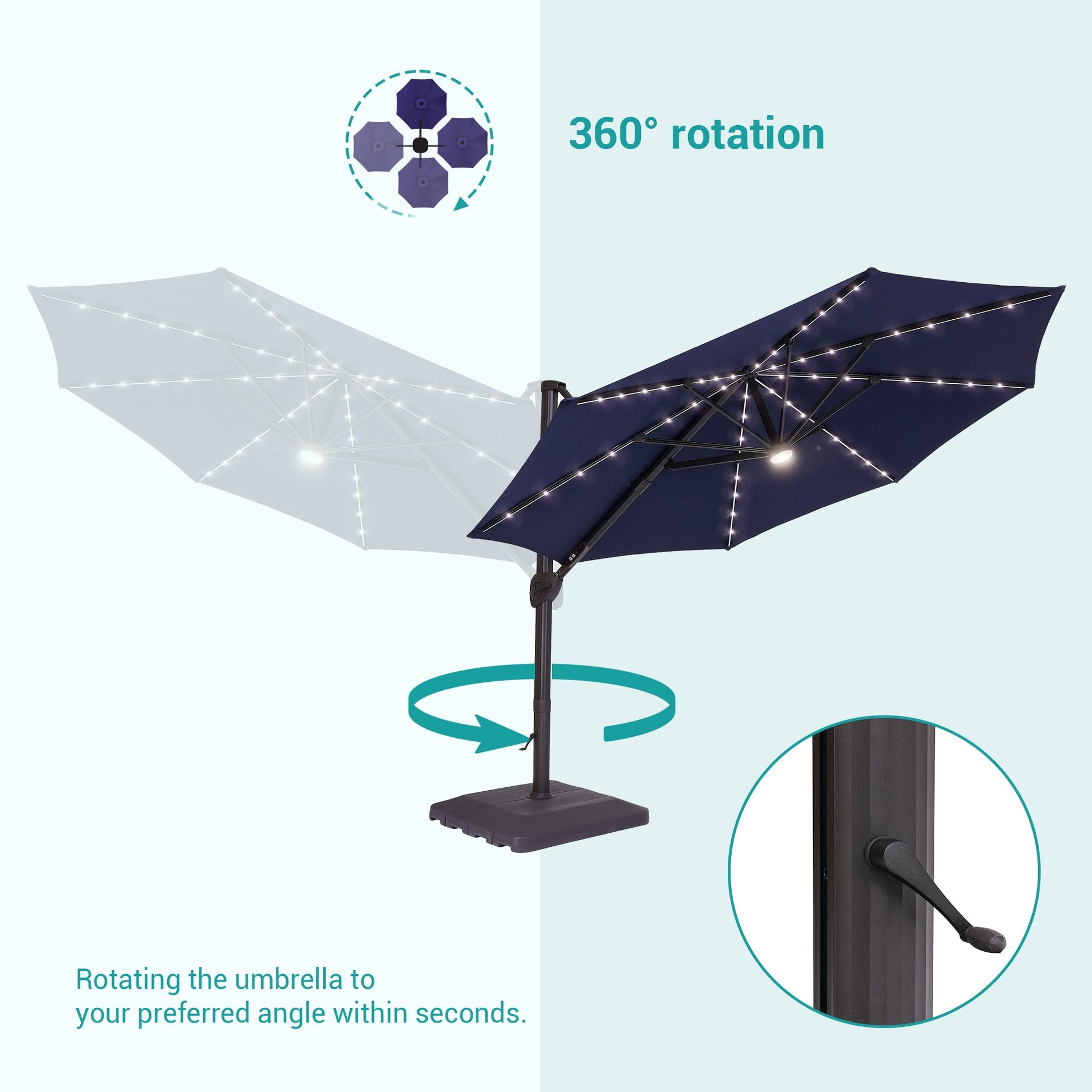 Sonkuki Premium 11FT LED Cantilever Patio Umbrella – Ultimate Outdoor Comfort with 360° Rotation and Infinite Canopy Angle Adjustment - Sonkuki