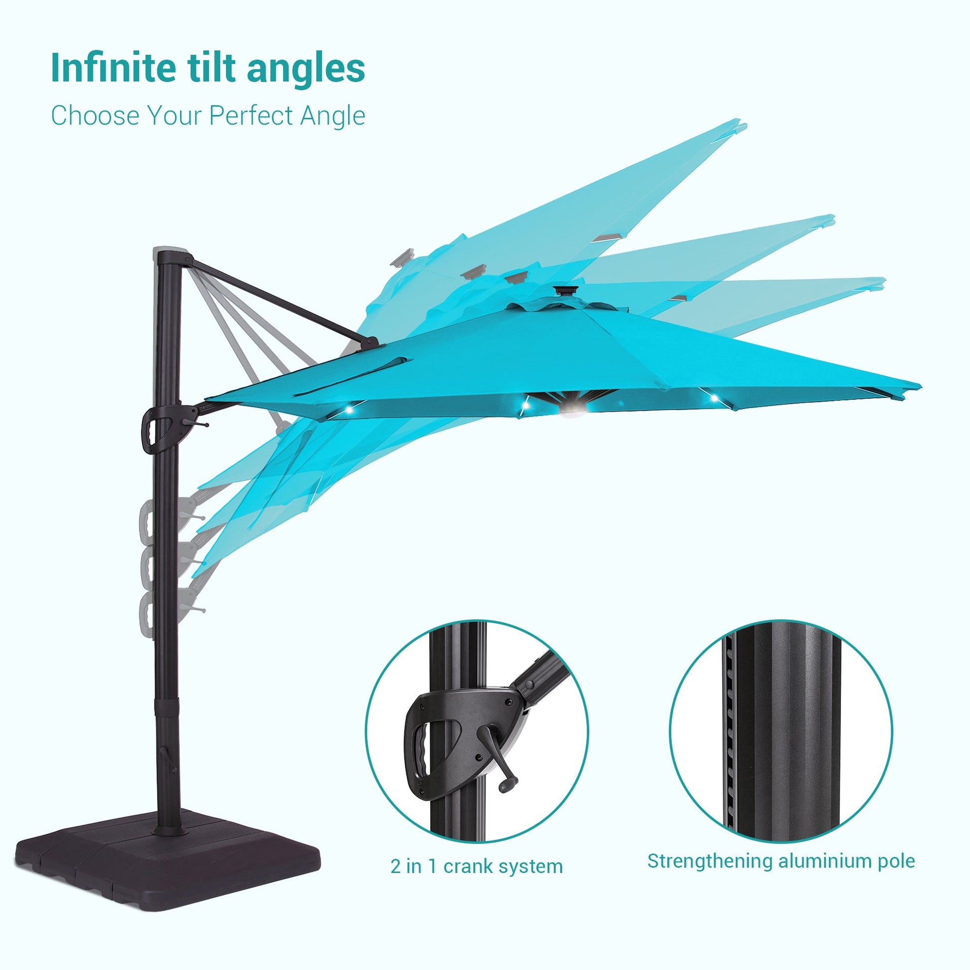 Sonkuki Premium 11FT LED Cantilever Patio Umbrella – Ultimate Outdoor Comfort with 360° Rotation and Infinite Canopy Angle Adjustment - Sonkuki