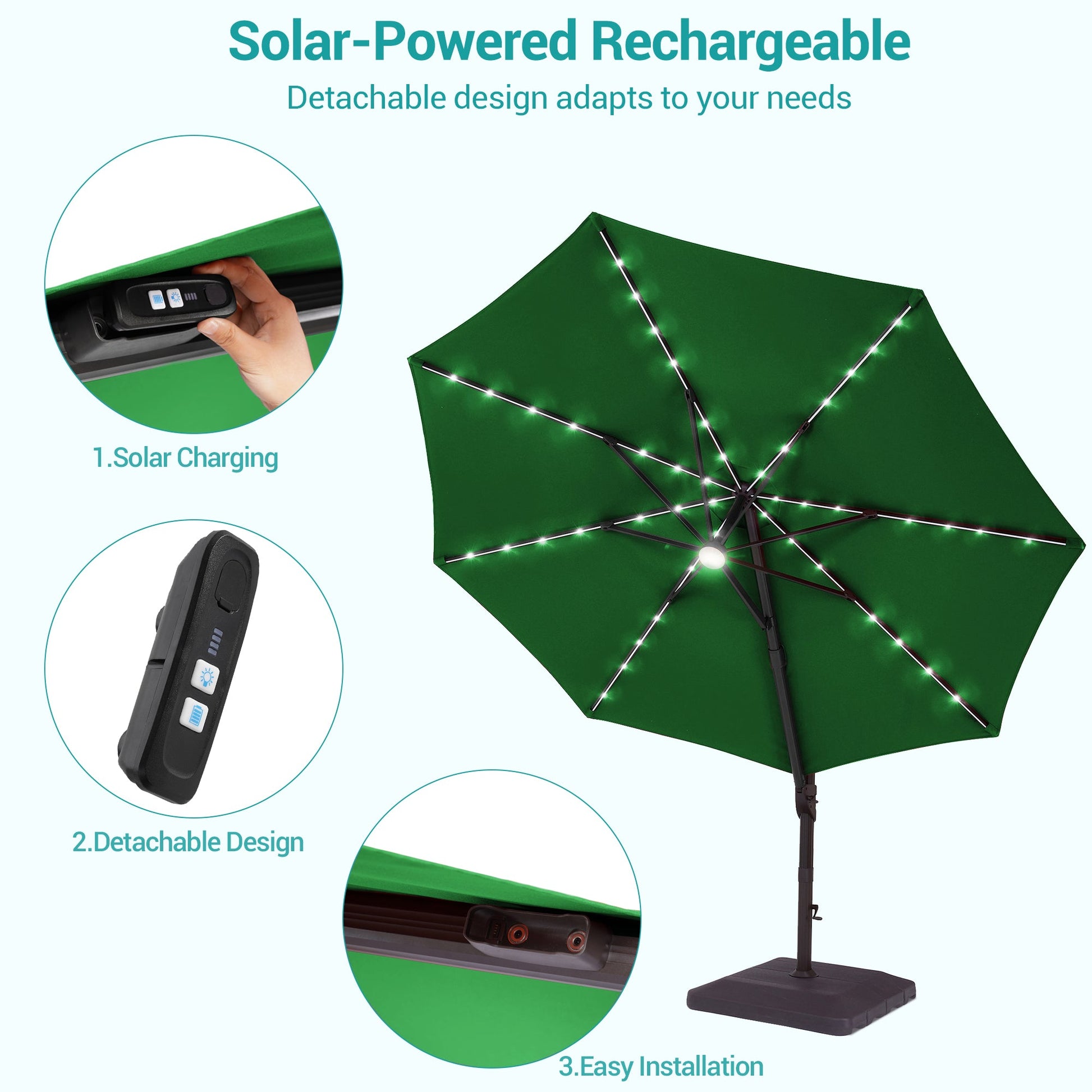 Sonkuki Premium 11FT LED Cantilever Patio Umbrella – Ultimate Outdoor Comfort with 360° Rotation and Infinite Canopy Angle Adjustment - Sonkuki