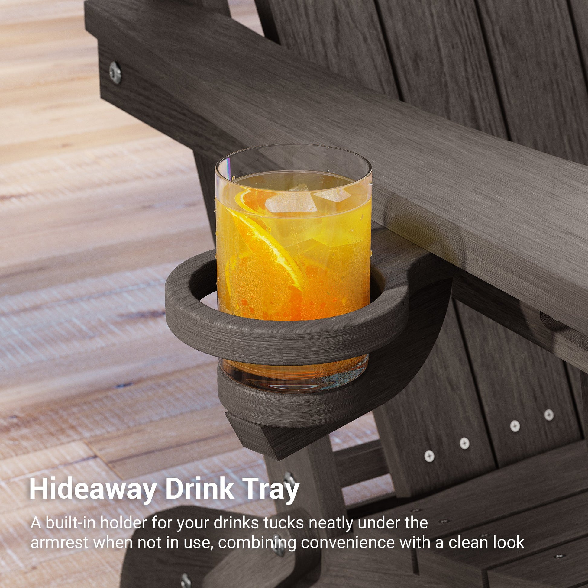 Sonkuki Set of 2 Folding Adirondack Chair with Retractable Ottoman, 3 - Position Adjustable Backrest, Weather Resistant HDPE Patio Chair with Hidden Cup Holder for Lawn, Deck and Garden, 350 lbs Capacity - Sonkuki