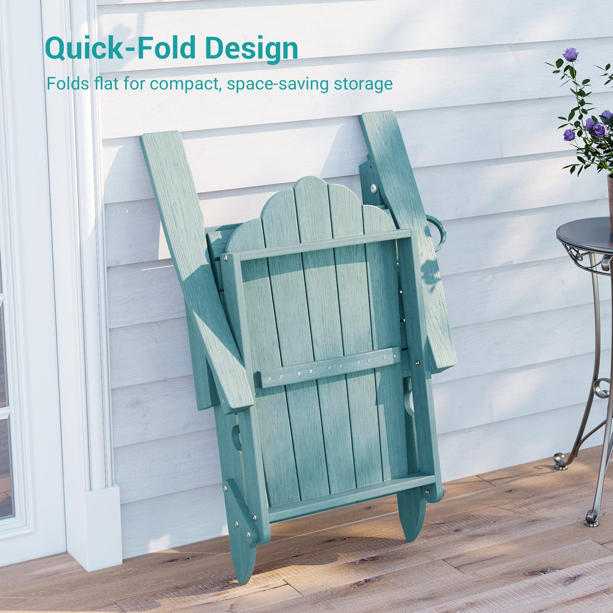 Sonkuki Set of 4 Folding Adirondack Chair with Retractable Ottoman, 3 - Position Adjustable Backrest, Weather Resistant HDPE Patio Chair with Hidden Cup Holder for Lawn, Deck and Garden, 350 lbs Capacity - Sonkuki