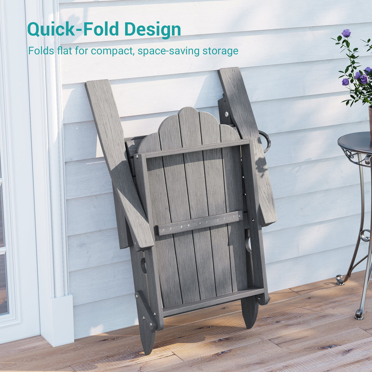 Sonkuki Set of 4 Folding Adirondack Chair with Retractable Ottoman, 3 - Position Adjustable Backrest, Weather Resistant HDPE Patio Chair with Hidden Cup Holder for Lawn, Deck and Garden, 350 lbs Capacity - Sonkuki