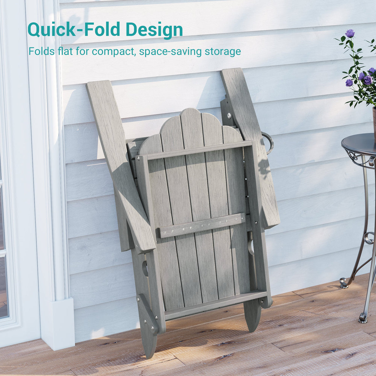 Sonkuki Set of 4 Folding Adirondack Chair with Retractable Ottoman, 3 - Position Adjustable Backrest, Weather Resistant HDPE Patio Chair with Hidden Cup Holder for Lawn, Deck and Garden, 350 lbs Capacity - Sonkuki