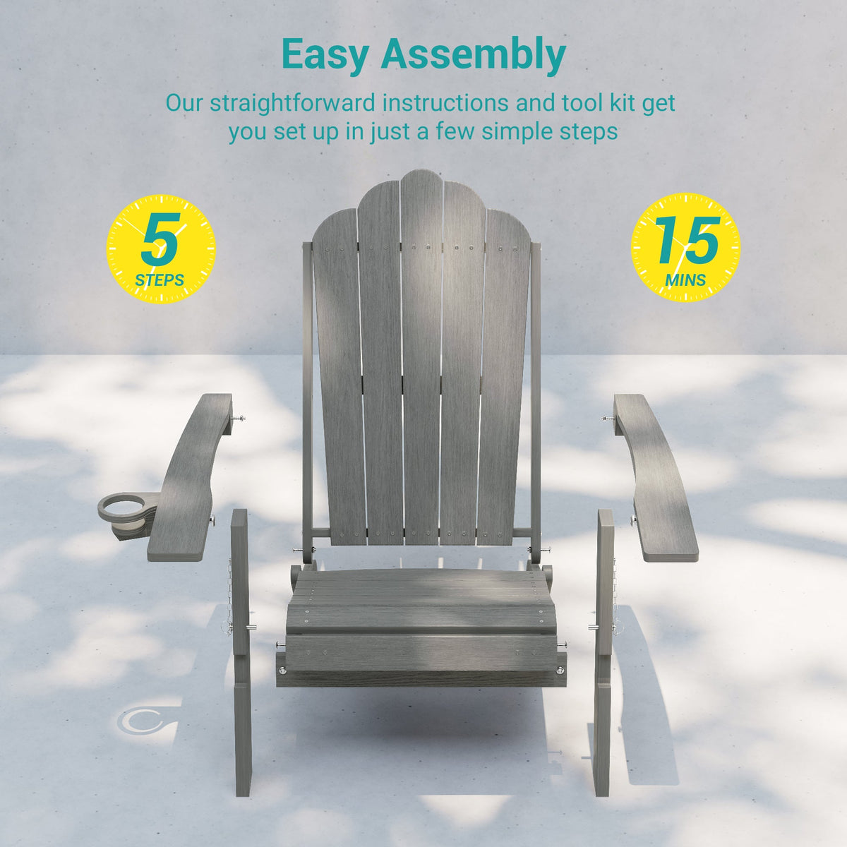Sonkuki Set of 4 Folding Adirondack Chair with Retractable Ottoman, 3 - Position Adjustable Backrest, Weather Resistant HDPE Patio Chair with Hidden Cup Holder for Lawn, Deck and Garden, 350 lbs Capacity - Sonkuki