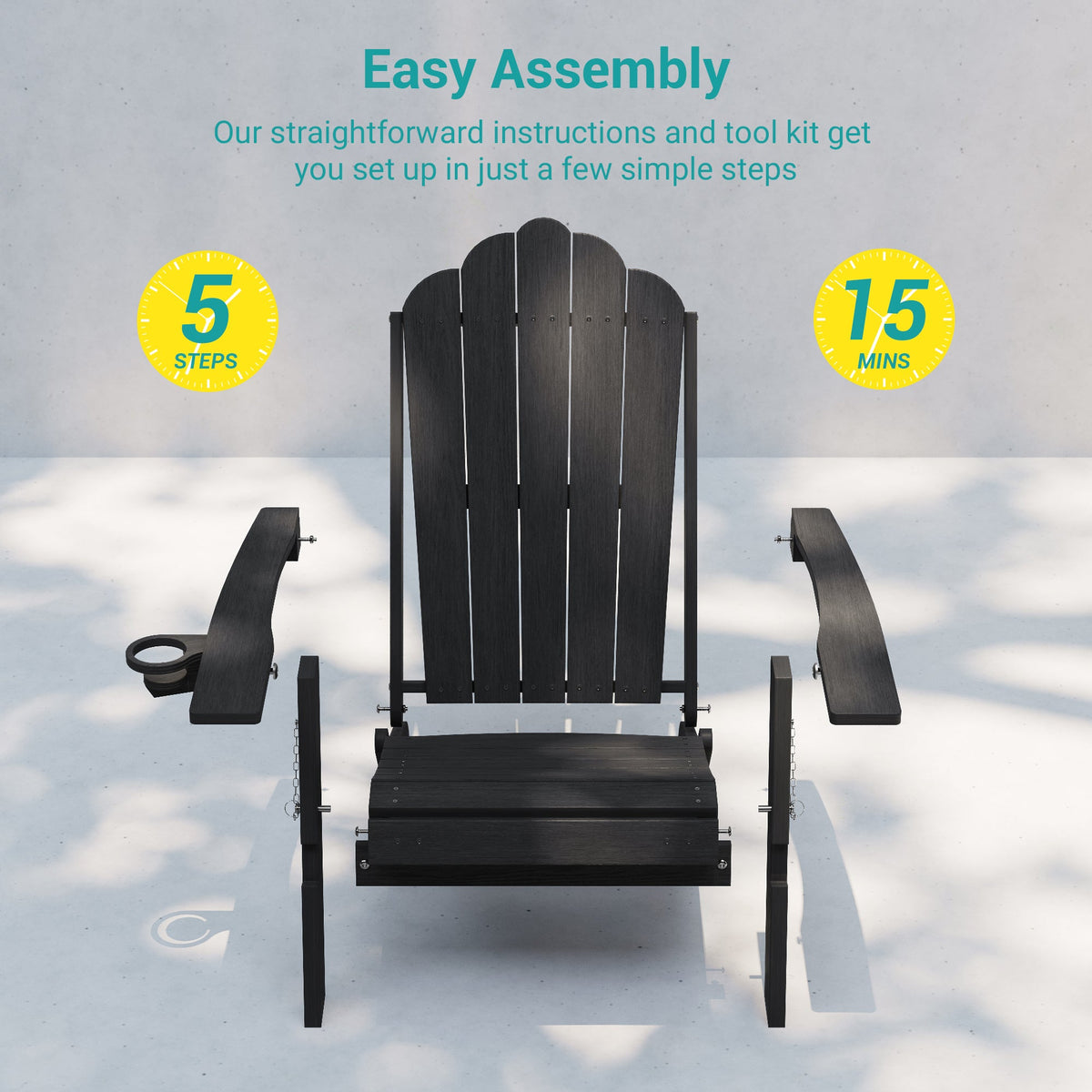 Sonkuki Set of 4 Folding Adirondack Chair with Retractable Ottoman, 3 - Position Adjustable Backrest, Weather Resistant HDPE Patio Chair with Hidden Cup Holder for Lawn, Deck and Garden, 350 lbs Capacity - Sonkuki