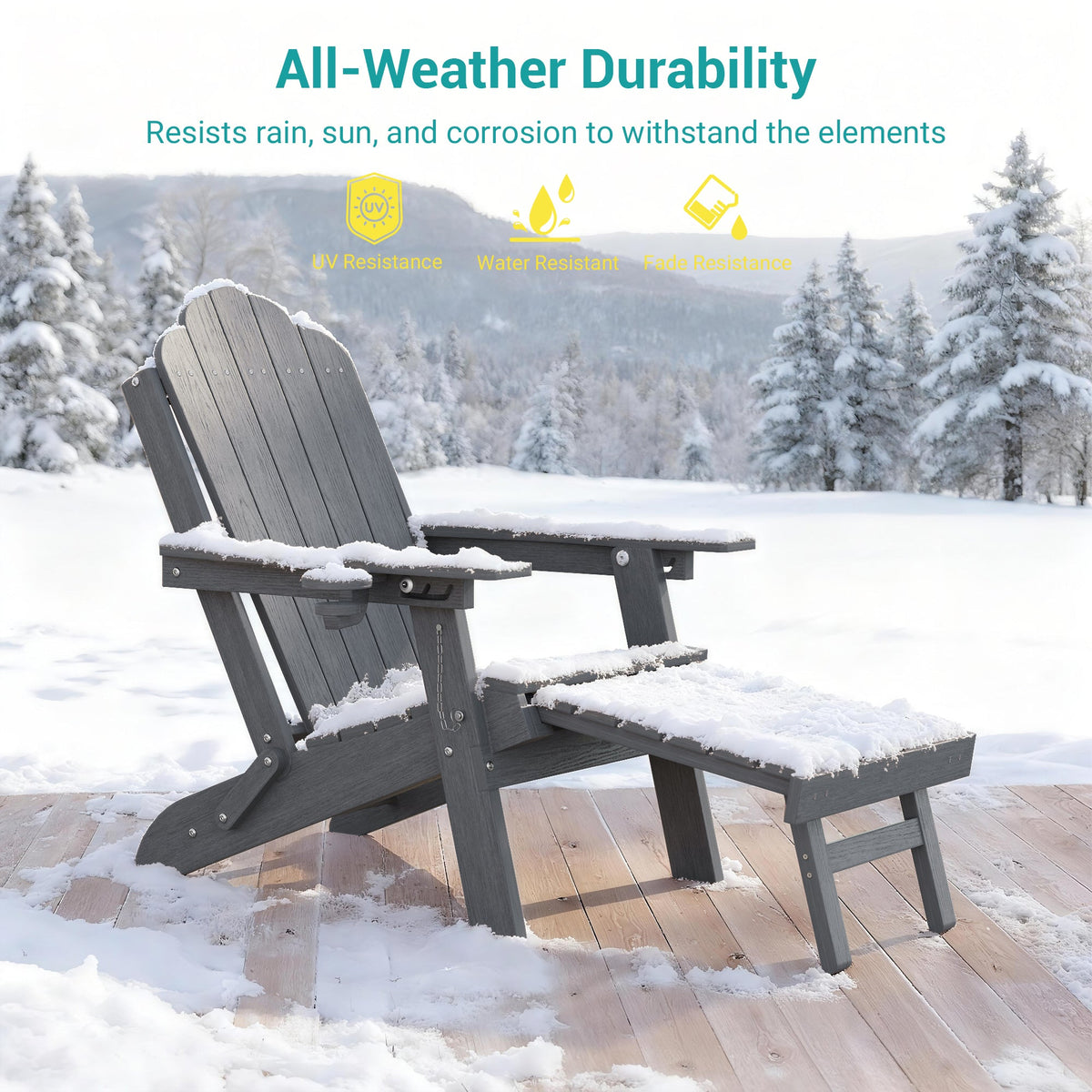 Sonkuki Set of 4 Folding Adirondack Chair with Retractable Ottoman, 3 - Position Adjustable Backrest, Weather Resistant HDPE Patio Chair with Hidden Cup Holder for Lawn, Deck and Garden, 350 lbs Capacity - Sonkuki