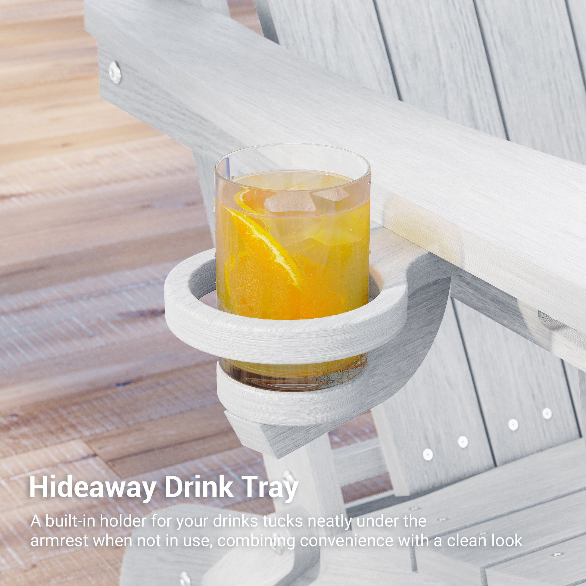 Sonkuki Set of 4 Folding Adirondack Chair with Retractable Ottoman, 3 - Position Adjustable Backrest, Weather Resistant HDPE Patio Chair with Hidden Cup Holder for Lawn, Deck and Garden, 350 lbs Capacity - Sonkuki