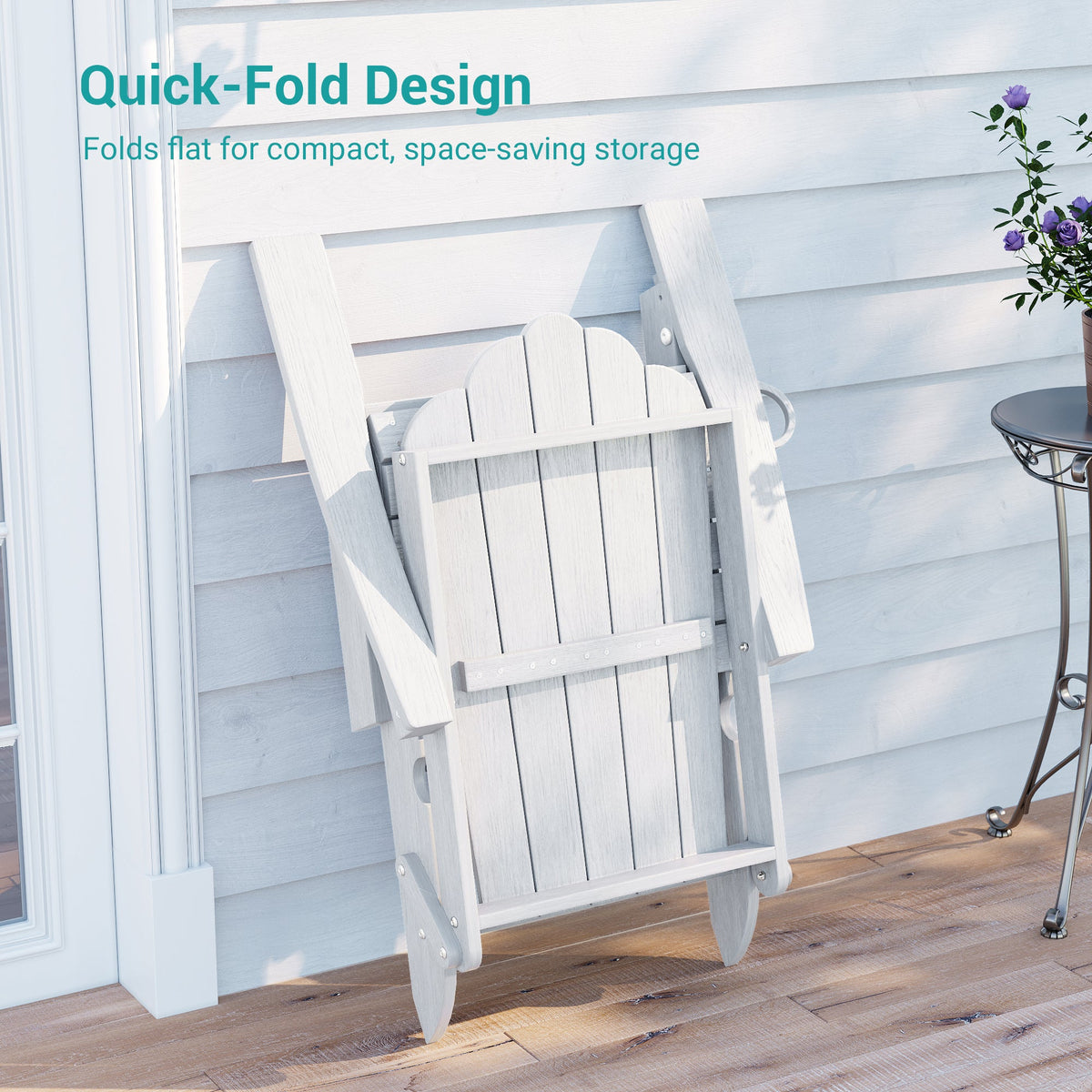 Sonkuki Set of 4 Folding Adirondack Chair with Retractable Ottoman, 3 - Position Adjustable Backrest, Weather Resistant HDPE Patio Chair with Hidden Cup Holder for Lawn, Deck and Garden, 350 lbs Capacity - Sonkuki