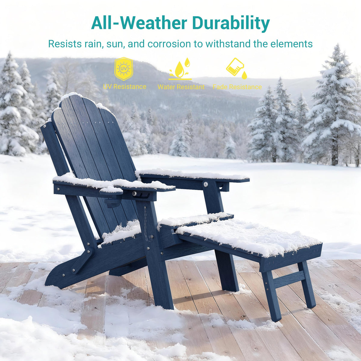 Sonkuki Set of 4 Folding Adirondack Chair with Retractable Ottoman, 3 - Position Adjustable Backrest, Weather Resistant HDPE Patio Chair with Hidden Cup Holder for Lawn, Deck and Garden, 350 lbs Capacity - Sonkuki