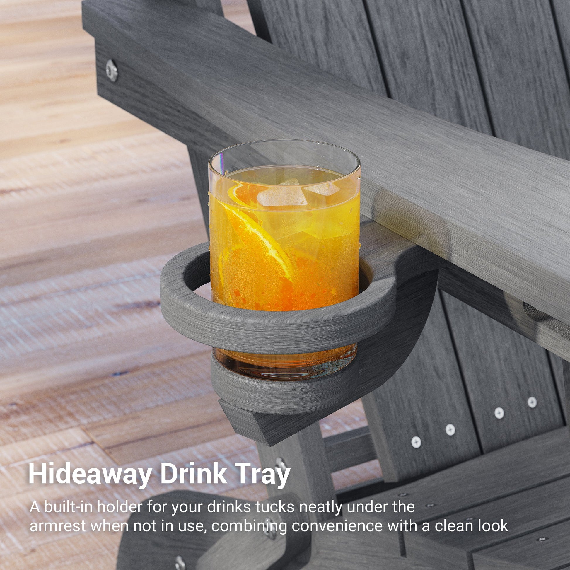 Sonkuki Set of 4 Folding Adirondack Chair with Retractable Ottoman, 3 - Position Adjustable Backrest, Weather Resistant HDPE Patio Chair with Hidden Cup Holder for Lawn, Deck and Garden, 350 lbs Capacity - Sonkuki