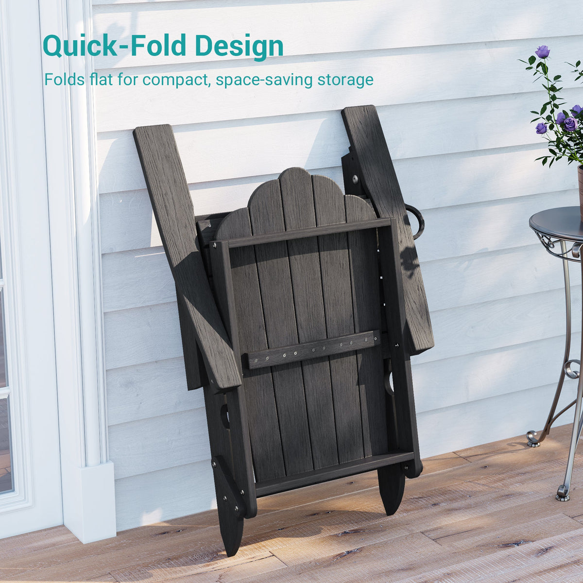 Sonkuki Set of 4 Folding Adirondack Chair with Retractable Ottoman, 3 - Position Adjustable Backrest, Weather Resistant HDPE Patio Chair with Hidden Cup Holder for Lawn, Deck and Garden, 350 lbs Capacity - Sonkuki
