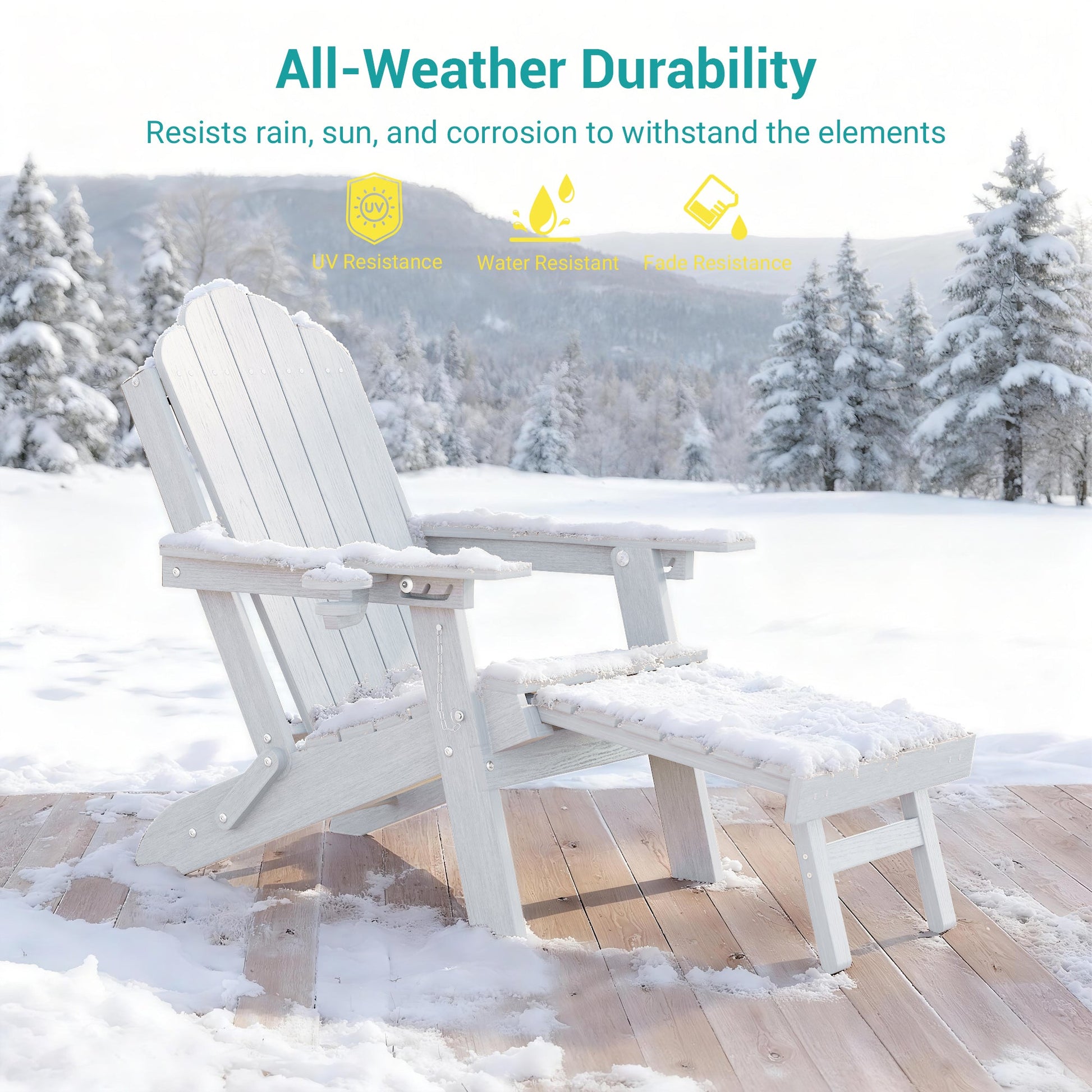 Sonkuki Set of 4 Folding Adirondack Chair with Retractable Ottoman, 3 - Position Adjustable Backrest, Weather Resistant HDPE Patio Chair with Hidden Cup Holder for Lawn, Deck and Garden, 350 lbs Capacity - Sonkuki