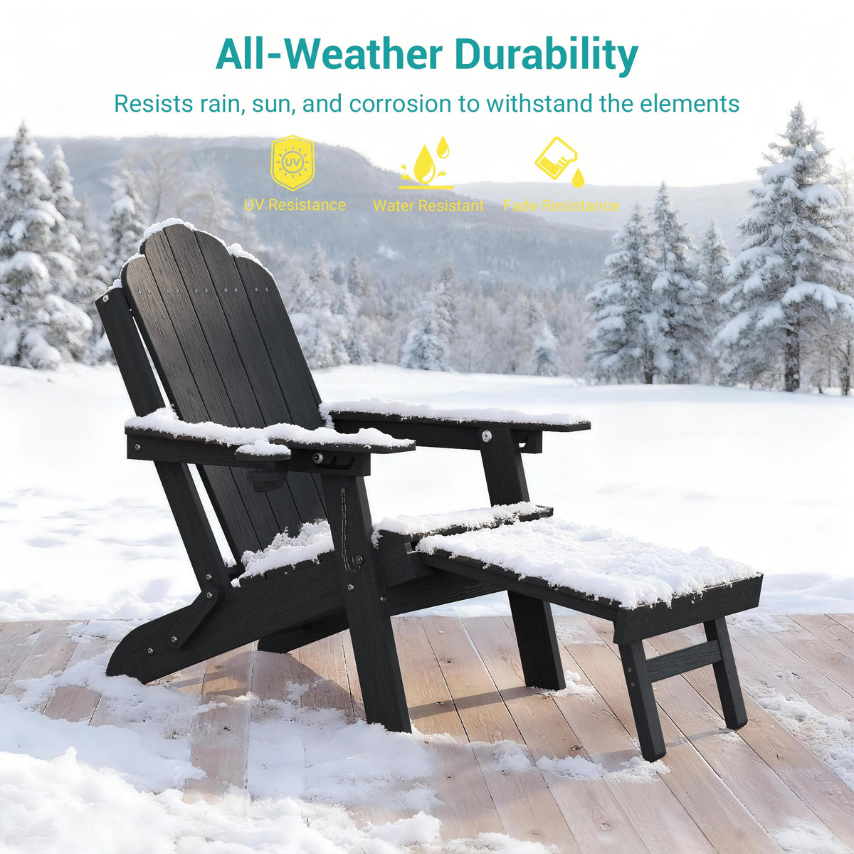 Sonkuki Set of 4 Folding Adirondack Chair with Retractable Ottoman, 3 - Position Adjustable Backrest, Weather Resistant HDPE Patio Chair with Hidden Cup Holder for Lawn, Deck and Garden, 350 lbs Capacity - Sonkuki