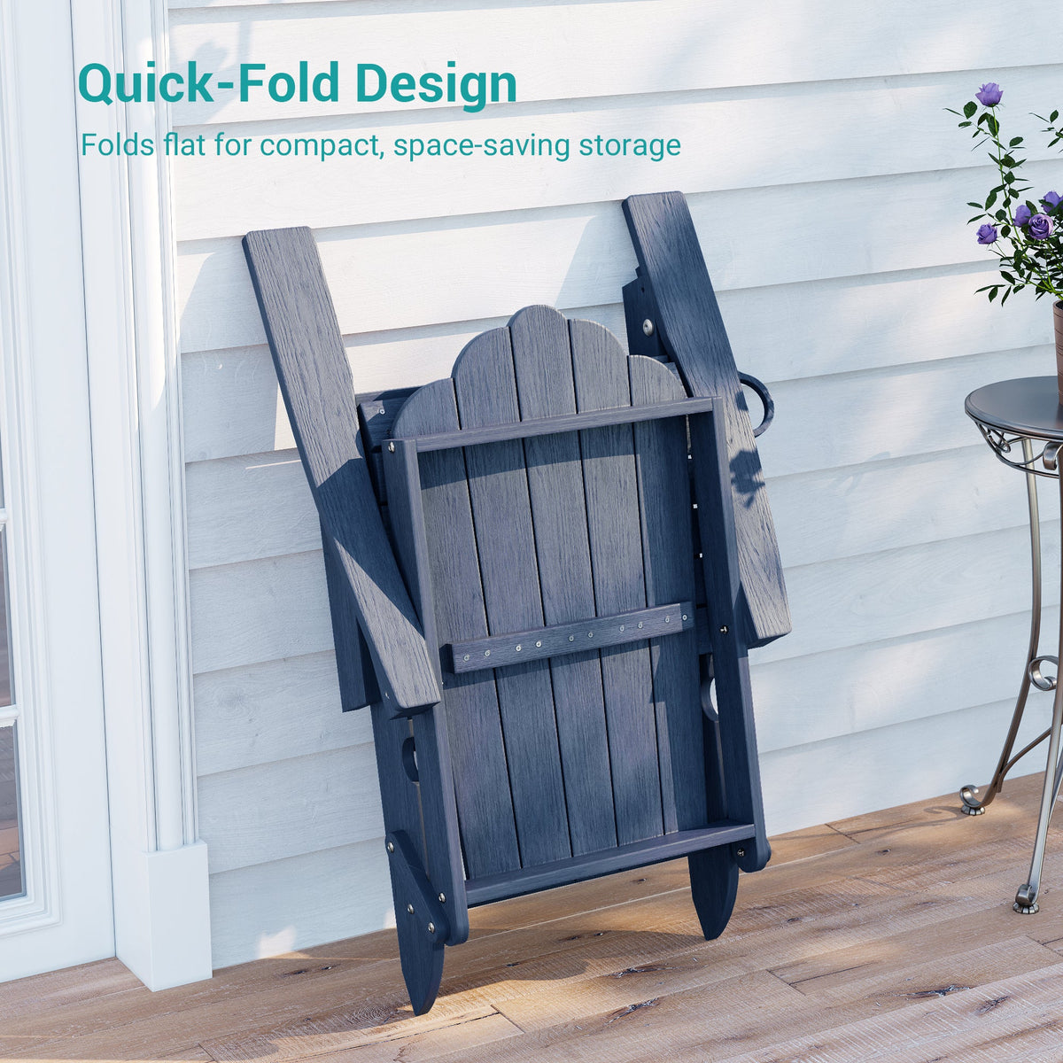 Sonkuki Set of 4 Folding Adirondack Chair with Retractable Ottoman, 3 - Position Adjustable Backrest, Weather Resistant HDPE Patio Chair with Hidden Cup Holder for Lawn, Deck and Garden, 350 lbs Capacity - Sonkuki
