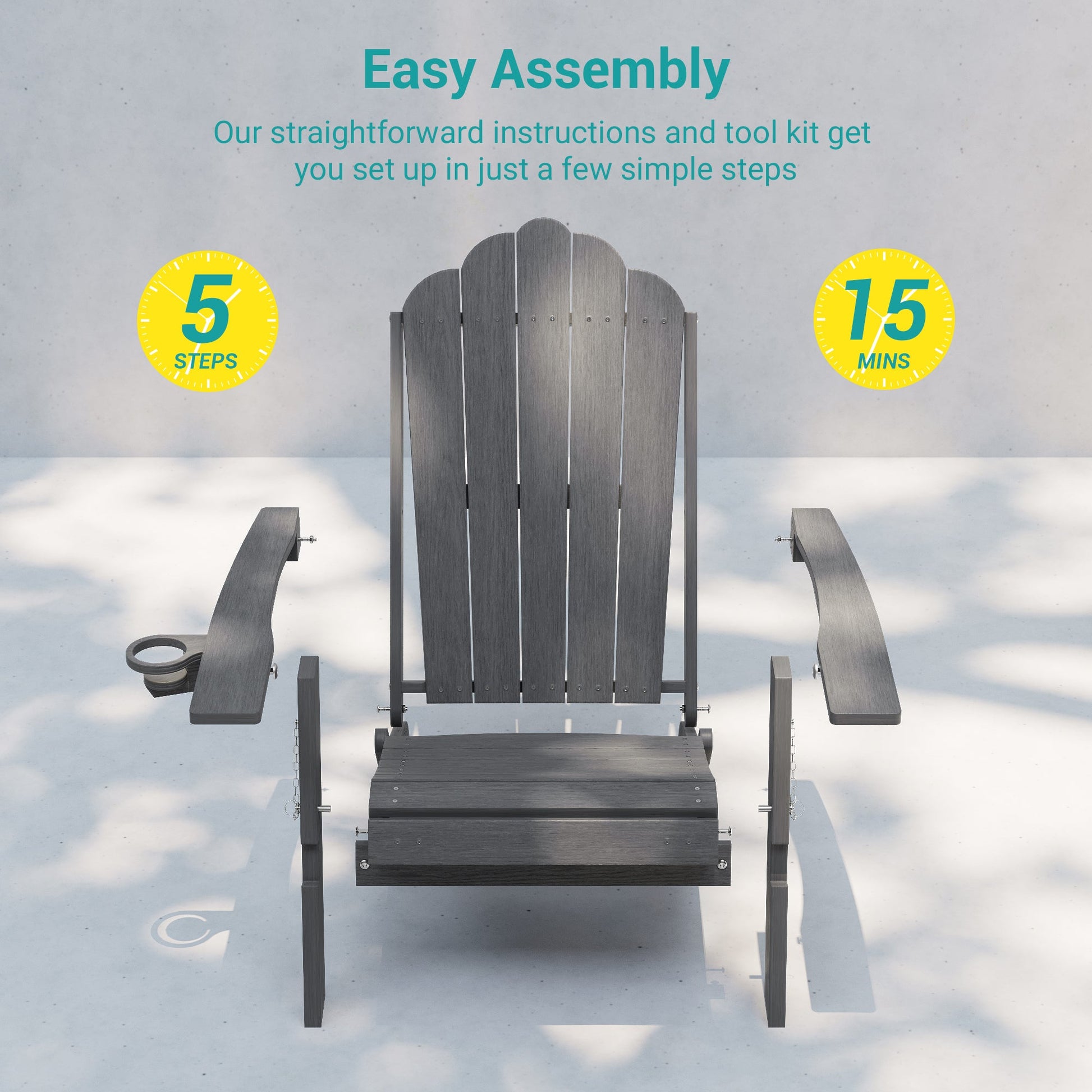 Sonkuki Set of 4 Folding Adirondack Chair with Retractable Ottoman, 3 - Position Adjustable Backrest, Weather Resistant HDPE Patio Chair with Hidden Cup Holder for Lawn, Deck and Garden, 350 lbs Capacity - Sonkuki