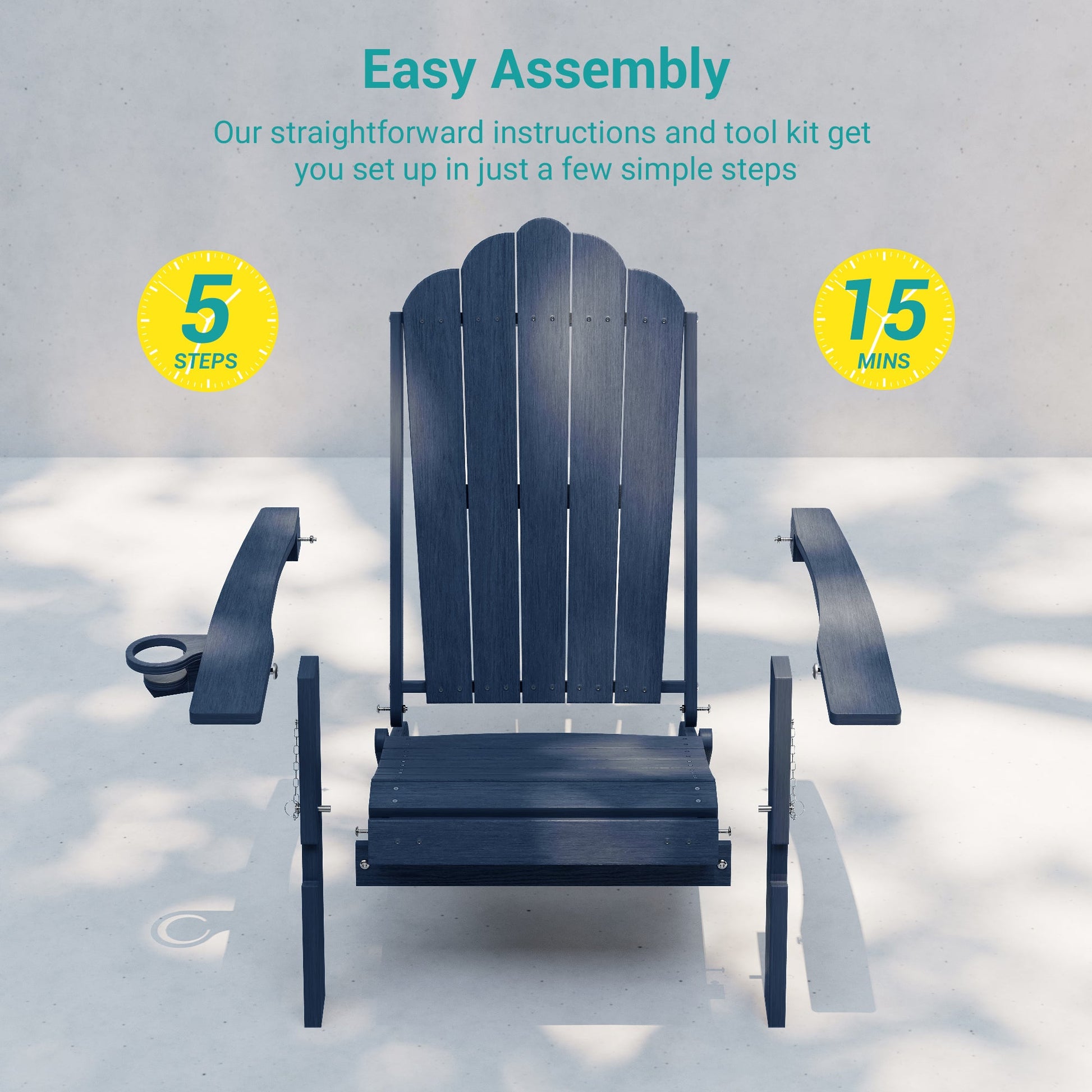 Sonkuki Set of 4 Folding Adirondack Chair with Retractable Ottoman, 3 - Position Adjustable Backrest, Weather Resistant HDPE Patio Chair with Hidden Cup Holder for Lawn, Deck and Garden, 350 lbs Capacity - Sonkuki