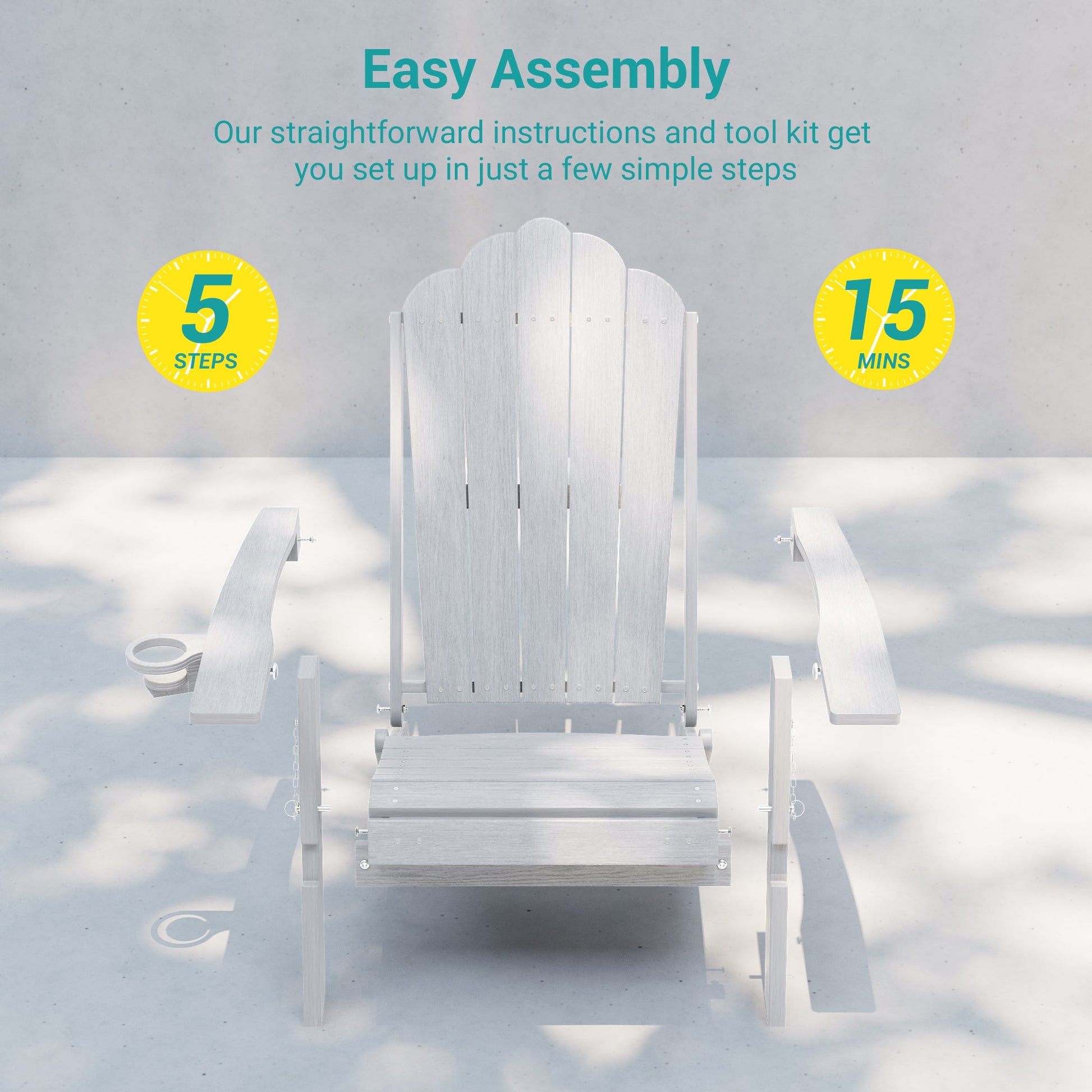 Sonkuki Set of 4 Folding Adirondack Chair with Retractable Ottoman, 3 - Position Adjustable Backrest, Weather Resistant HDPE Patio Chair with Hidden Cup Holder for Lawn, Deck and Garden, 350 lbs Capacity - Sonkuki