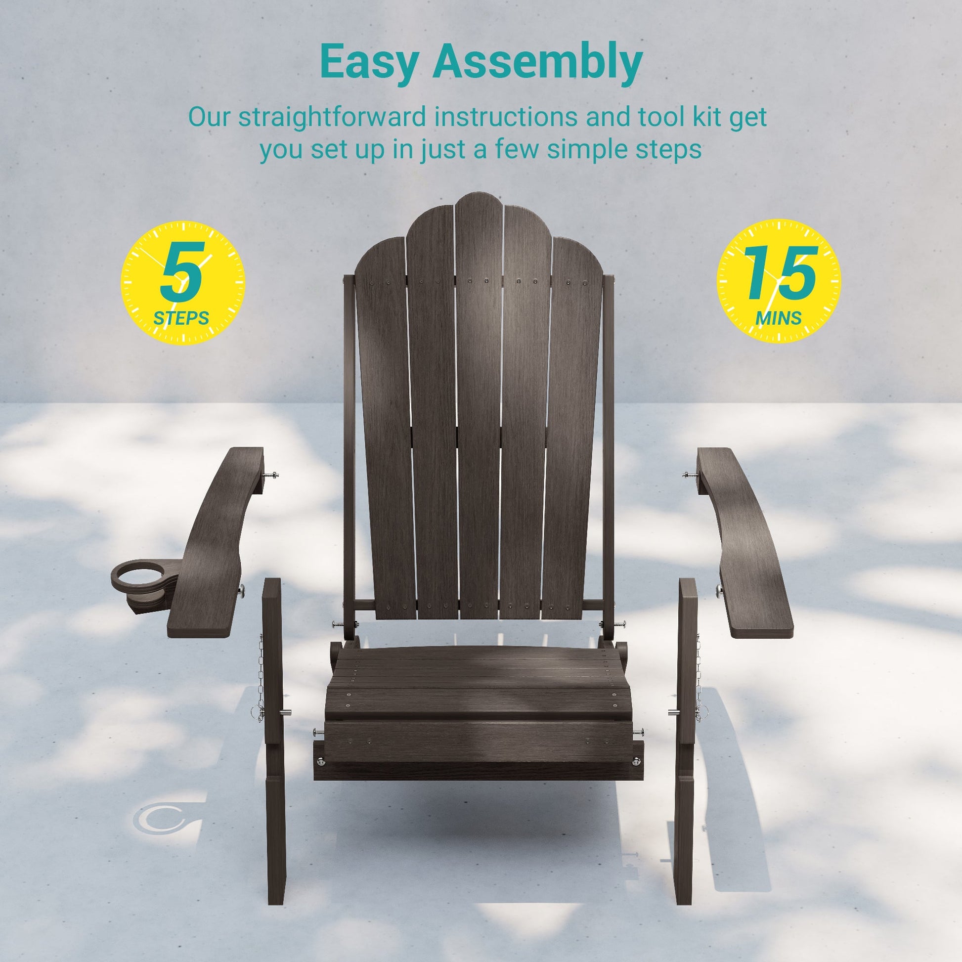 Sonkuki Set of 4 Folding Adirondack Chair with Retractable Ottoman, 3 - Position Adjustable Backrest, Weather Resistant HDPE Patio Chair with Hidden Cup Holder for Lawn, Deck and Garden, 350 lbs Capacity - Sonkuki