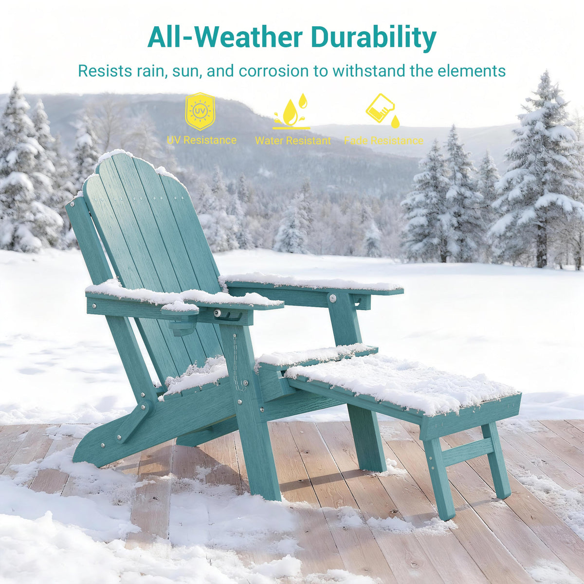 Sonkuki Set of 4 Folding Adirondack Chair with Retractable Ottoman, 3 - Position Adjustable Backrest, Weather Resistant HDPE Patio Chair with Hidden Cup Holder for Lawn, Deck and Garden, 350 lbs Capacity - Sonkuki