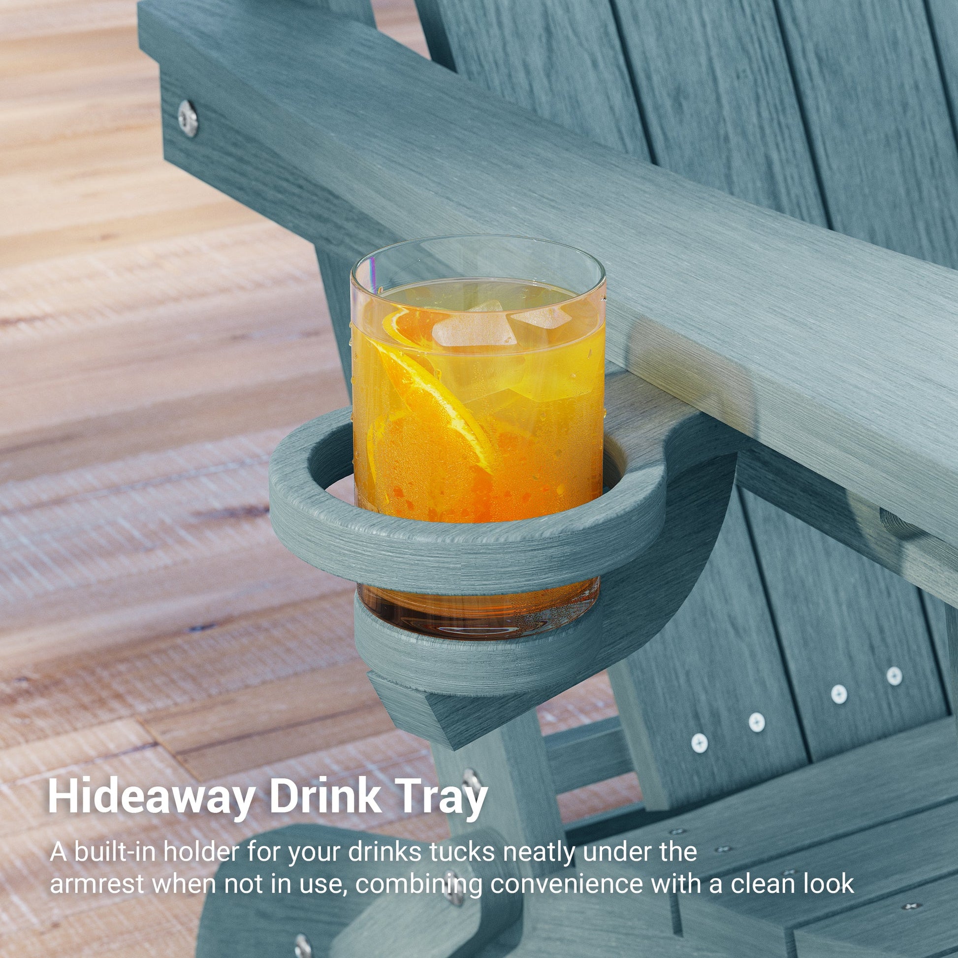 Sonkuki Set of 4 Folding Adirondack Chair with Retractable Ottoman, 3 - Position Adjustable Backrest, Weather Resistant HDPE Patio Chair with Hidden Cup Holder for Lawn, Deck and Garden, 350 lbs Capacity - Sonkuki