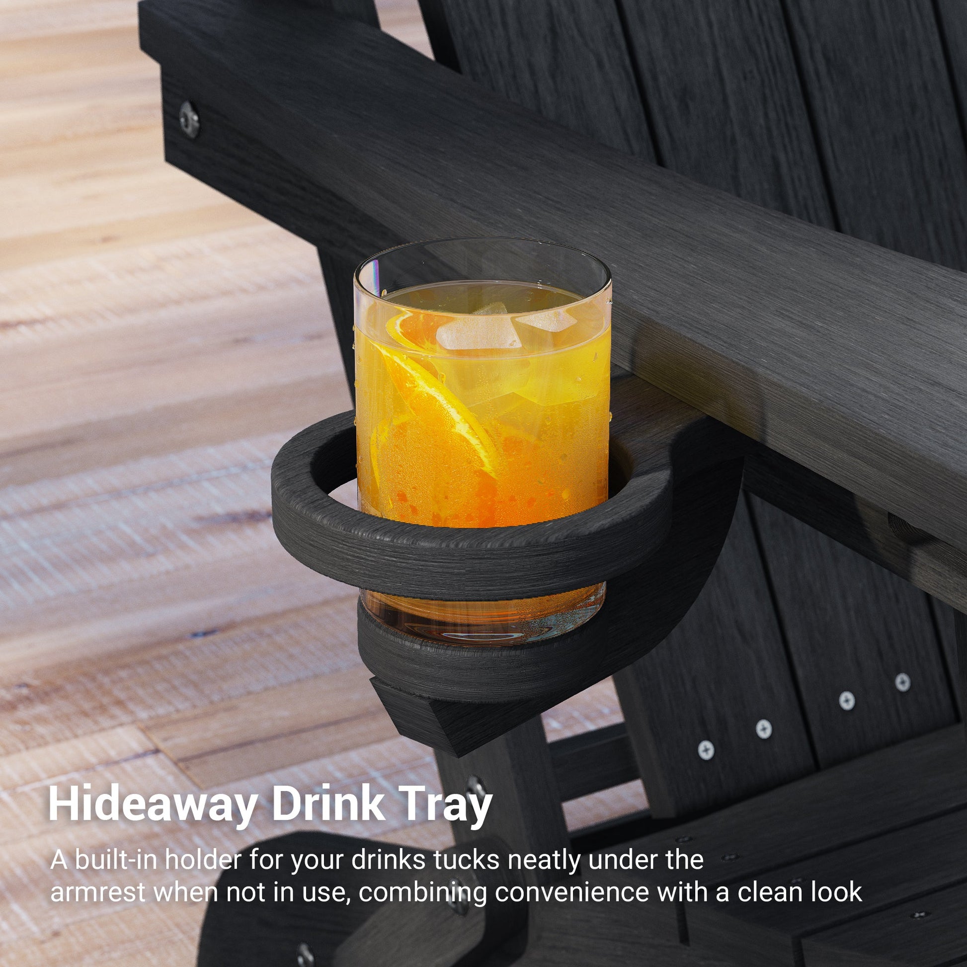 Sonkuki Set of 4 Folding Adirondack Chair with Retractable Ottoman, 3 - Position Adjustable Backrest, Weather Resistant HDPE Patio Chair with Hidden Cup Holder for Lawn, Deck and Garden, 350 lbs Capacity - Sonkuki