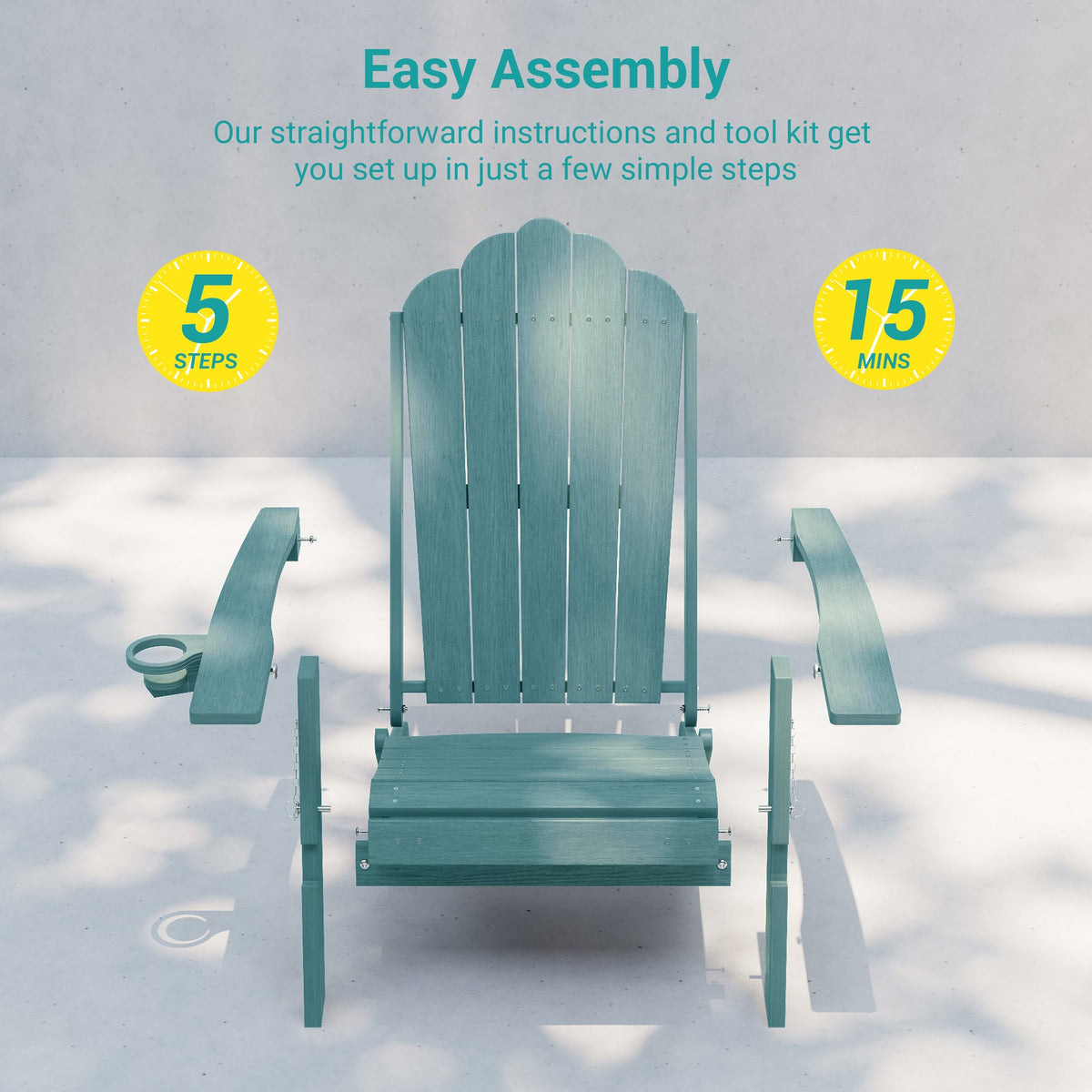 Sonkuki Set of 4 Folding Adirondack Chair with Retractable Ottoman, 3 - Position Adjustable Backrest, Weather Resistant HDPE Patio Chair with Hidden Cup Holder for Lawn, Deck and Garden, 350 lbs Capacity - Sonkuki