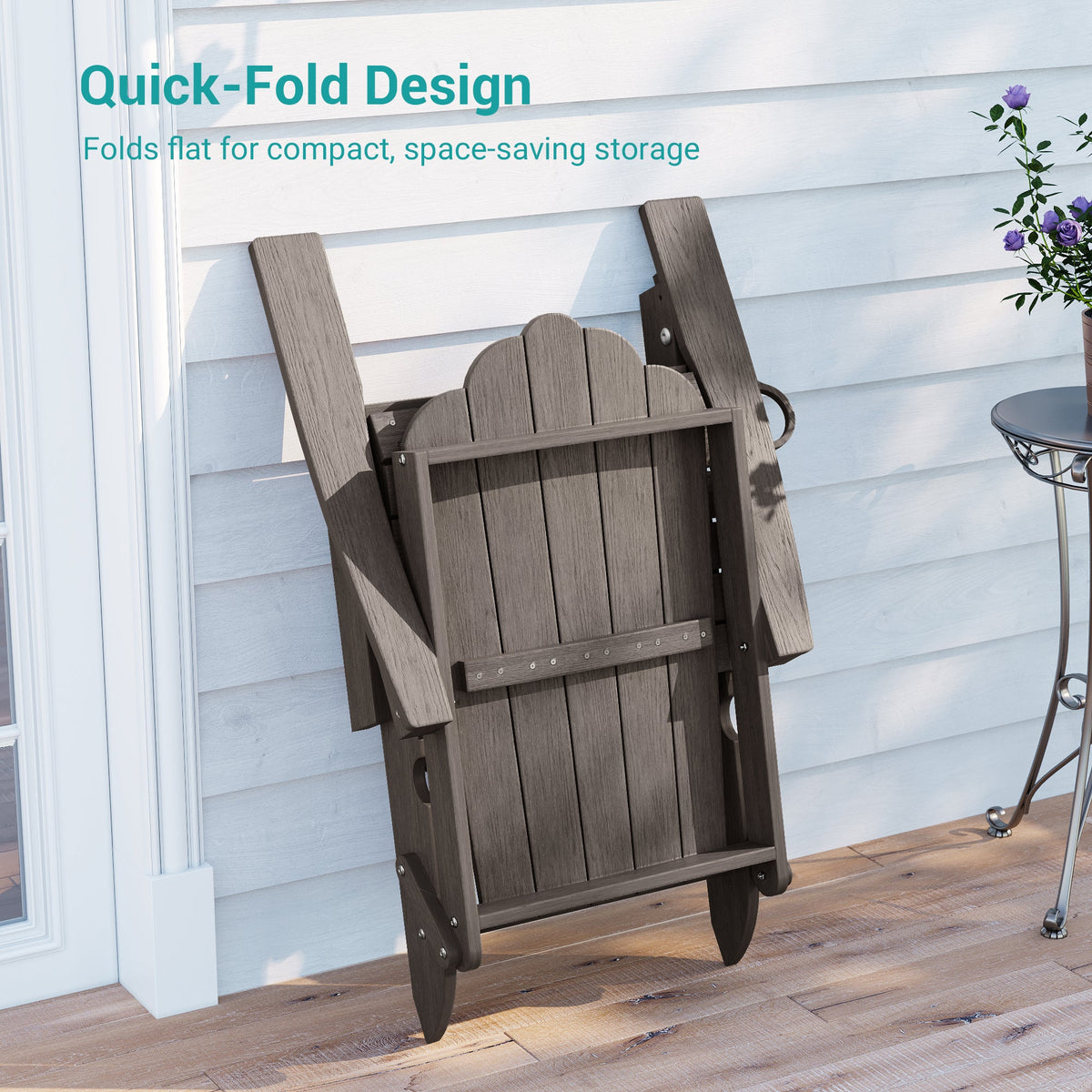 Sonkuki Set of 4 Folding Adirondack Chair with Retractable Ottoman, 3 - Position Adjustable Backrest, Weather Resistant HDPE Patio Chair with Hidden Cup Holder for Lawn, Deck and Garden, 350 lbs Capacity - Sonkuki