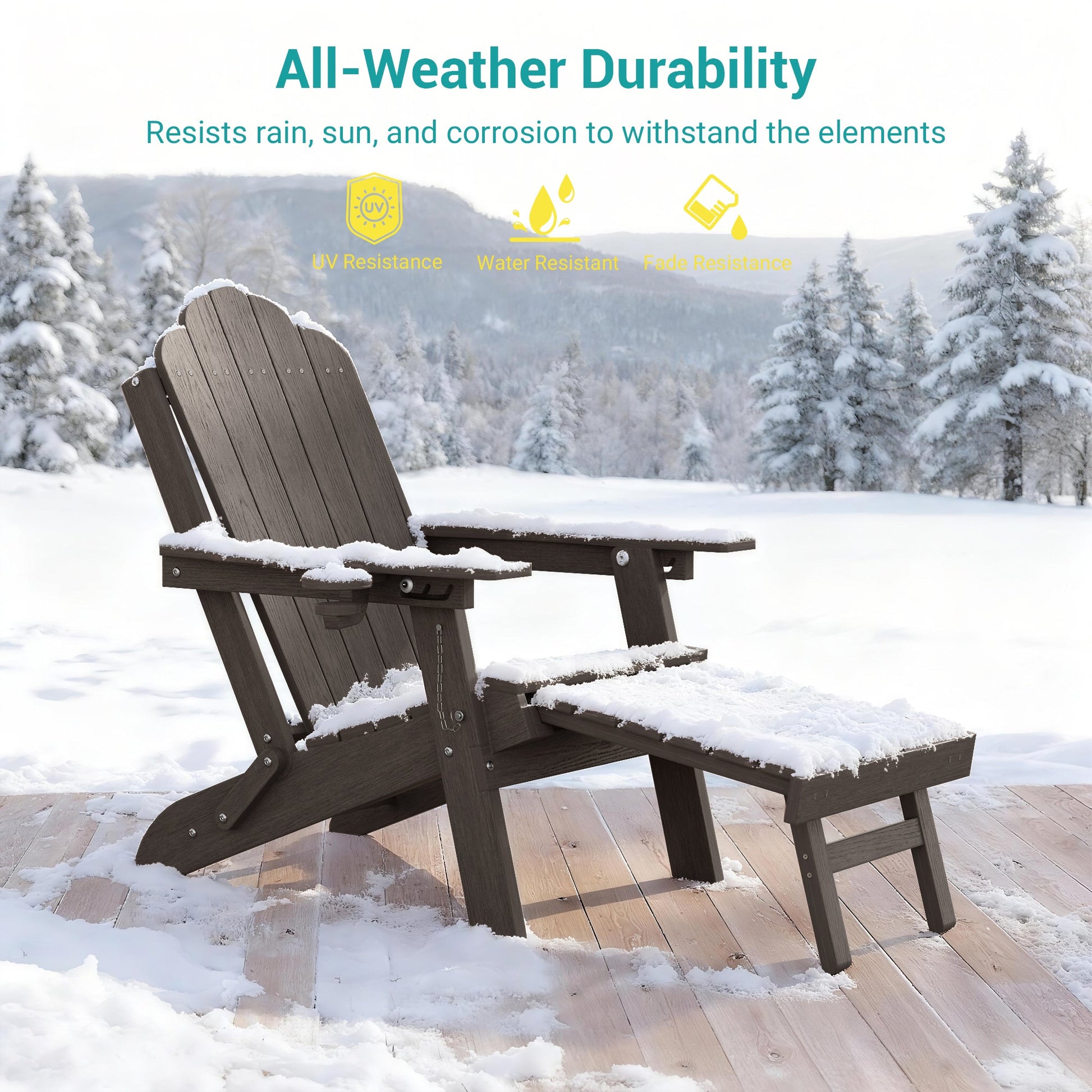 Sonkuki Set of 4 Folding Adirondack Chair with Retractable Ottoman, 3 - Position Adjustable Backrest, Weather Resistant HDPE Patio Chair with Hidden Cup Holder for Lawn, Deck and Garden, 350 lbs Capacity - Sonkuki