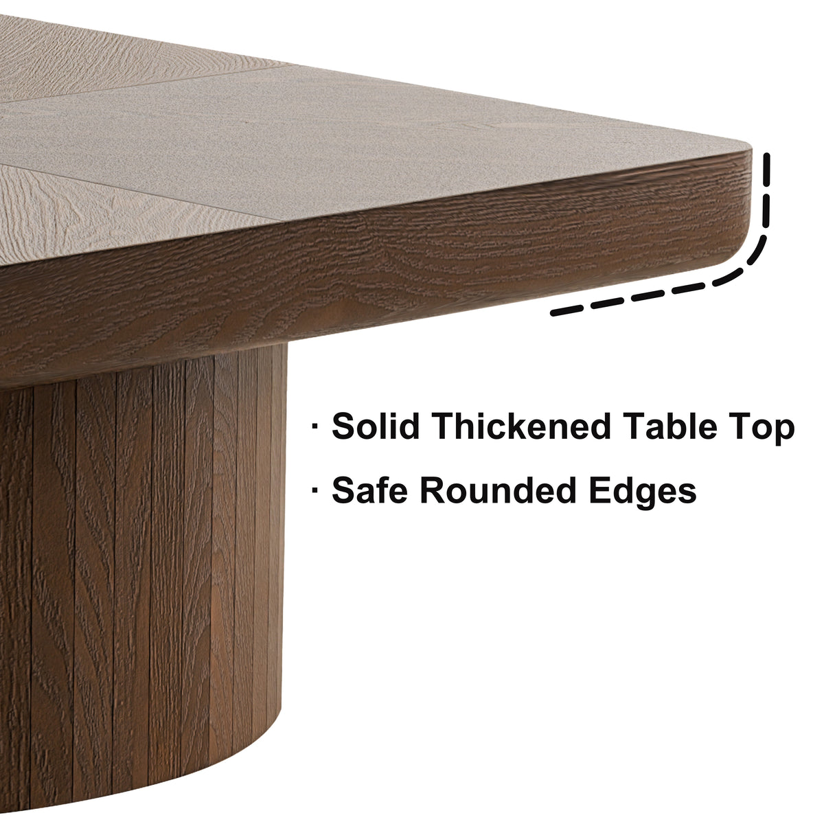 Square Coffee Table for Living Room, Modern Wood Veneer Top with Parquet Pattern & Cylindrical Base, Thickened Tabletop, Easy Assembly - Sonkuki