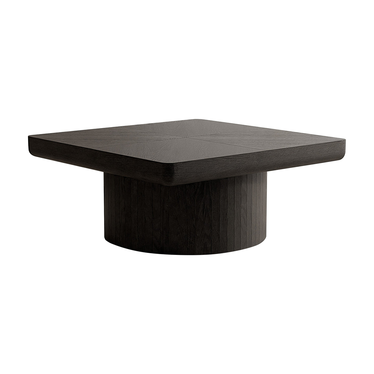 Square Coffee Table for Living Room, Modern Wood Veneer Top with Parquet Pattern & Cylindrical Base, Thickened Tabletop, Easy Assembly - Sonkuki